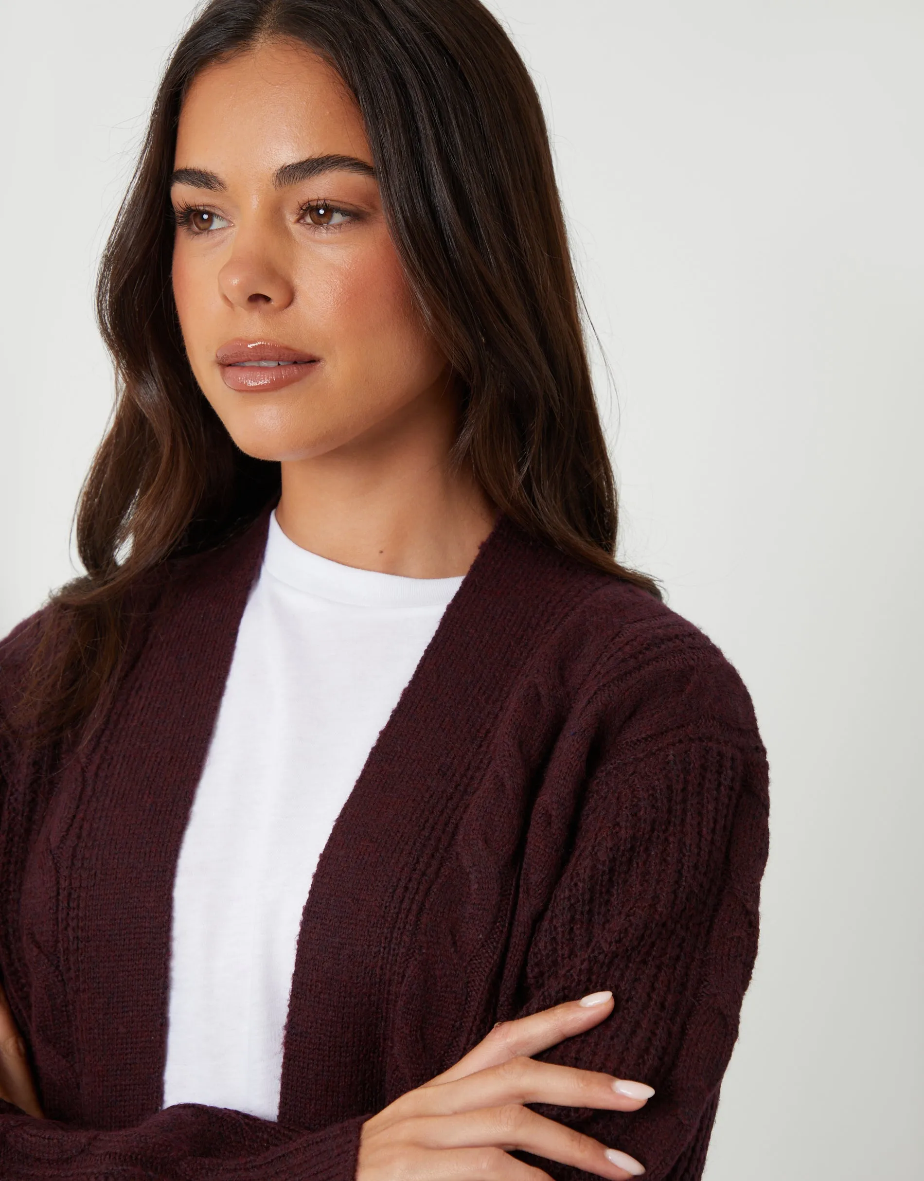 Berry Red Cable Knit Cardigan sold by Threadbare product image thumbnail 4