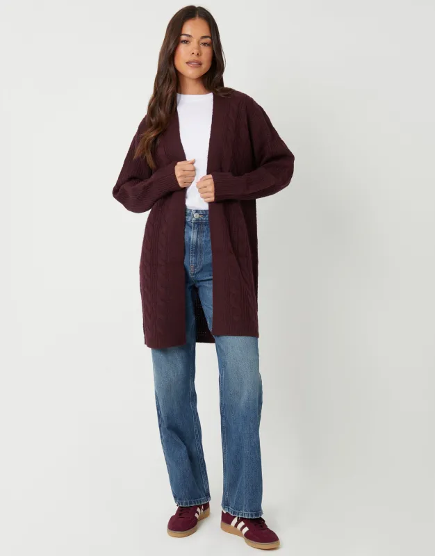 Berry Red Cable Knit Cardigan sold by Threadbare