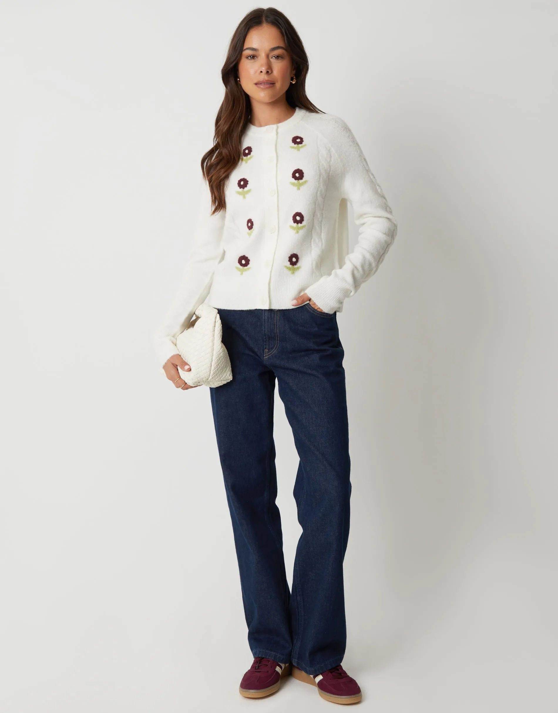 Ecru Knitted Floral Embroidery Cardigan sold by Threadbare product image thumbnail 3