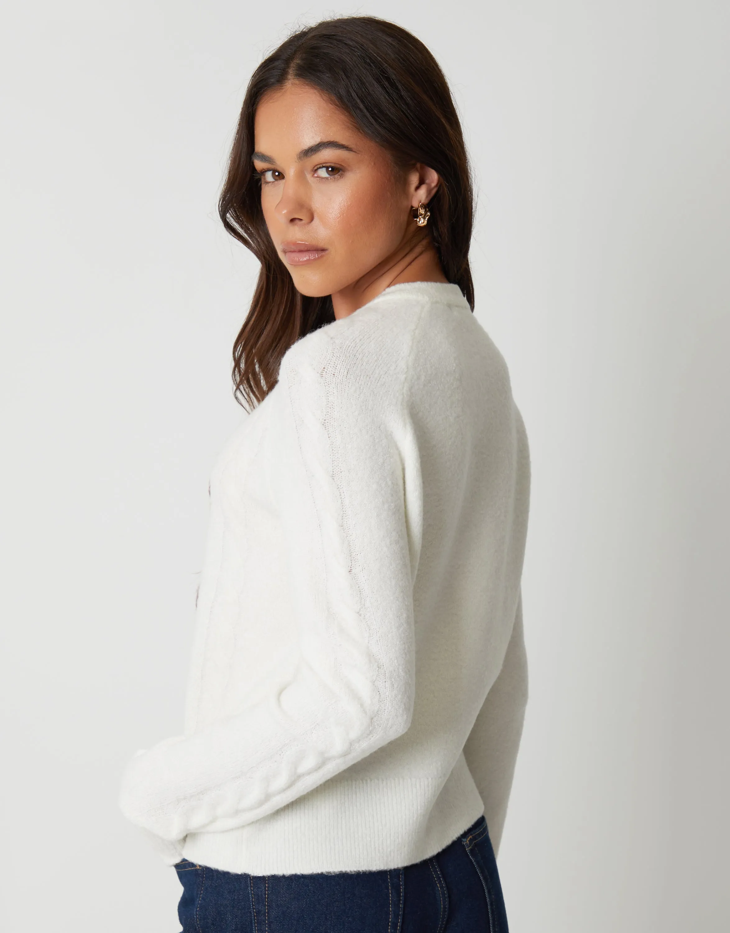 Ecru Knitted Floral Embroidery Cardigan sold by Threadbare product image thumbnail 2