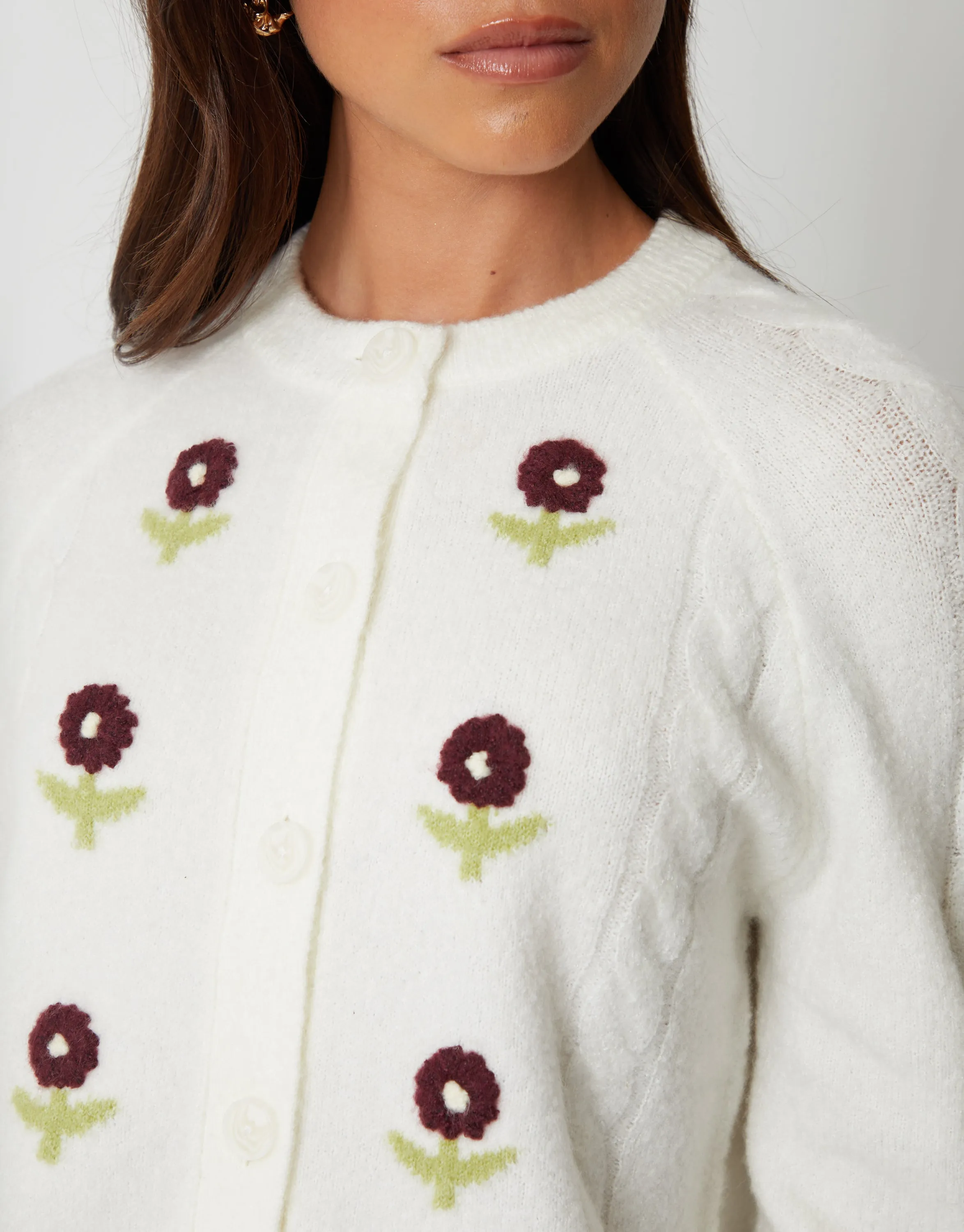 Ecru Knitted Floral Embroidery Cardigan sold by Threadbare product image thumbnail 4