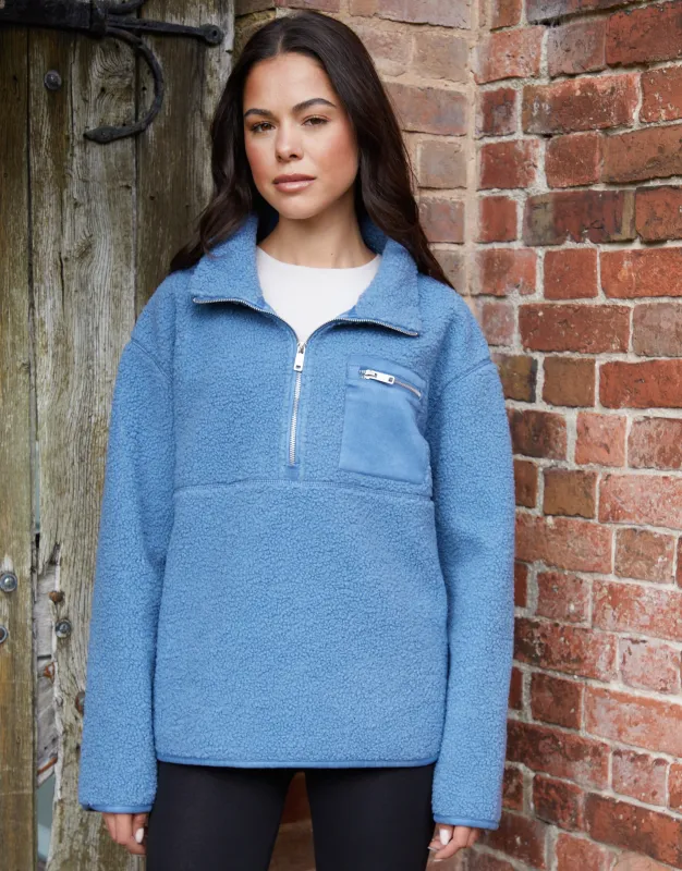 Blue Half Zip Borg Fleece sold by Threadbare