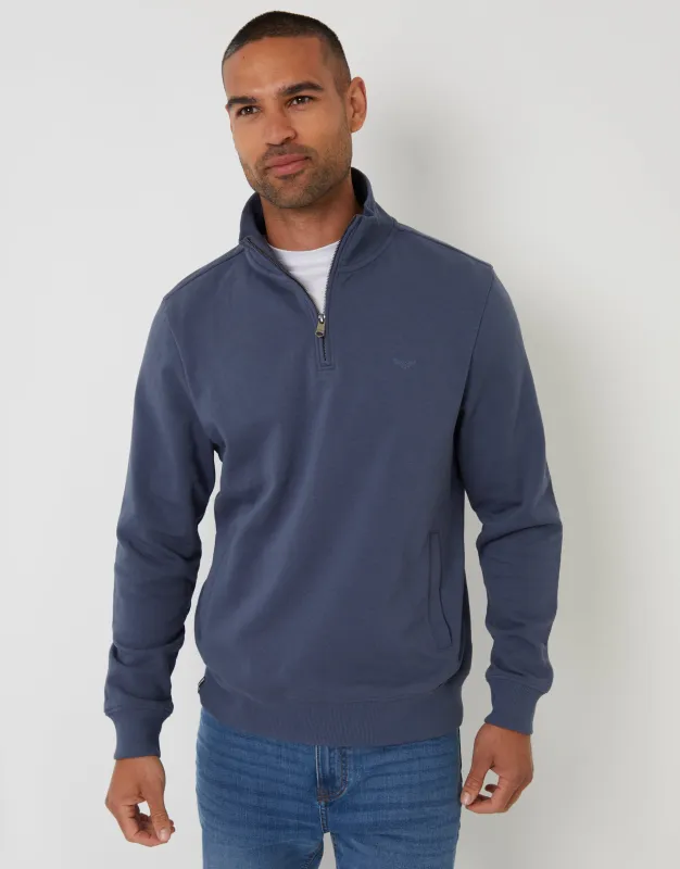 Denim Blue Quarter Zip Sweatshirt sold by Threadbare