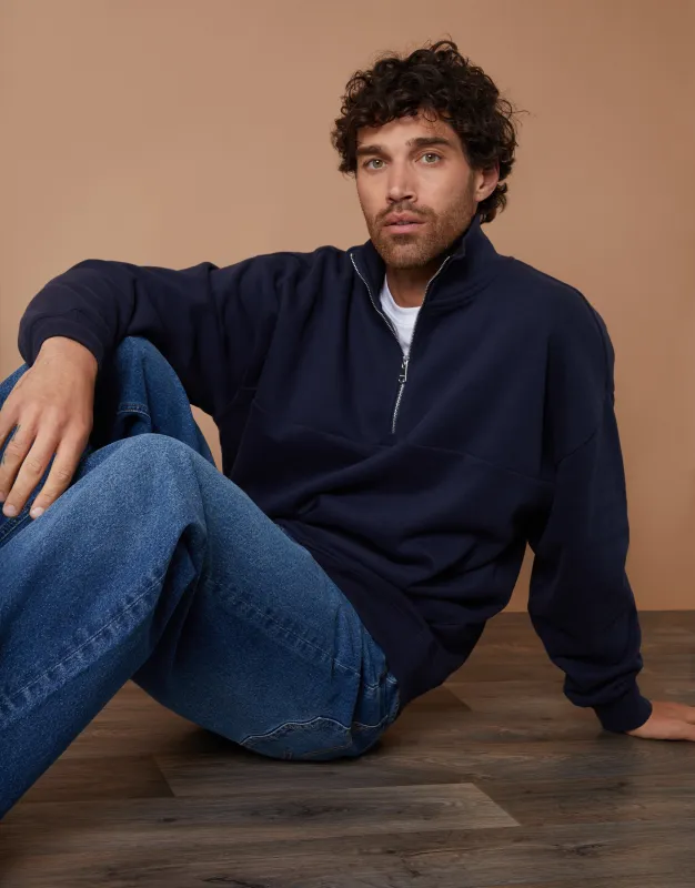 Navy Relaxed Fit Half Zip Sweatshirt sold by Threadbare