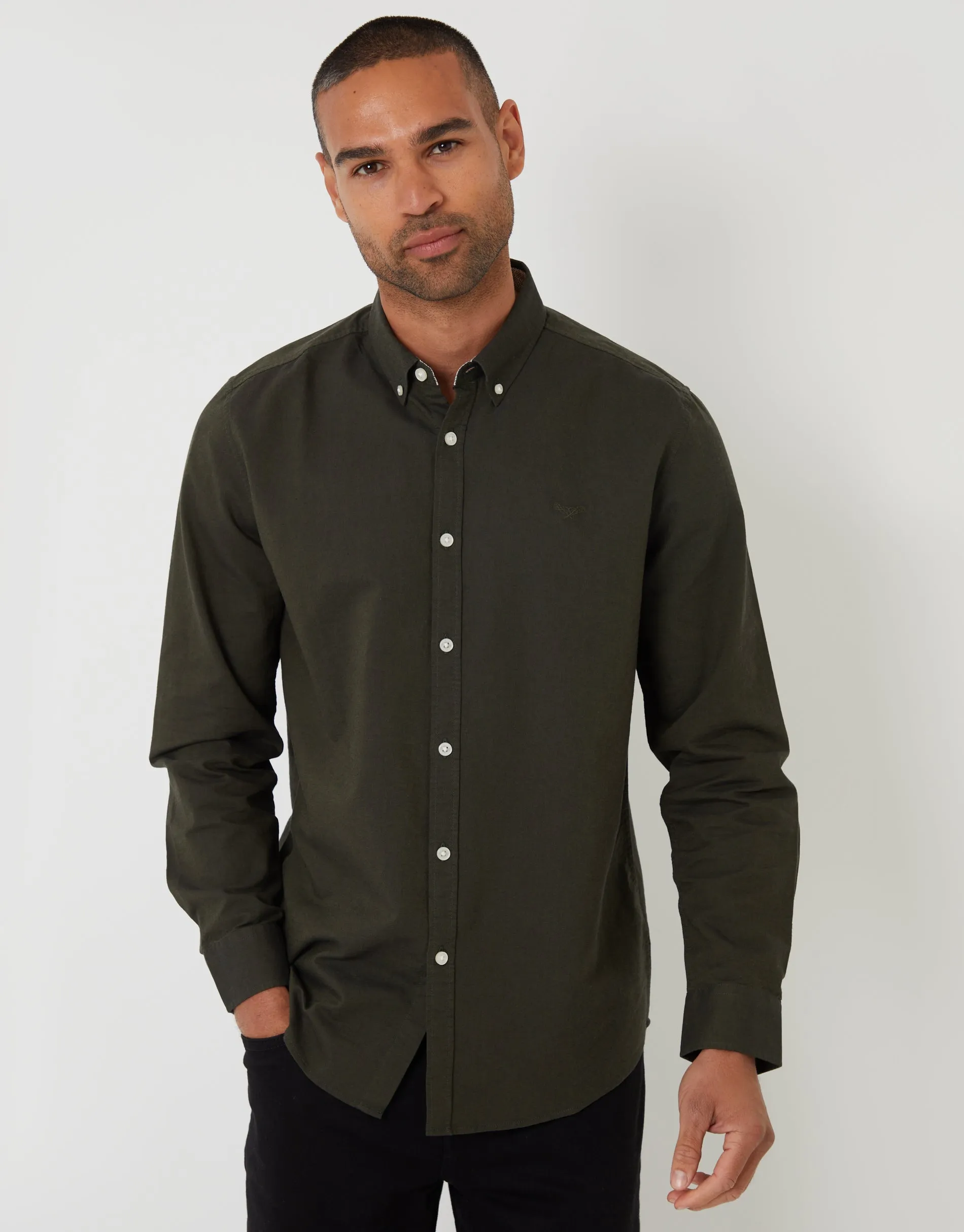 Forest Green Cotton Long Sleeve Shirt sold by Threadbare