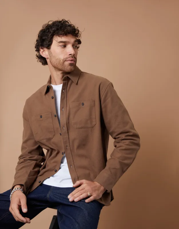 Brown Cotton Flannel Relaxed Fit Shirt sold by Threadbare