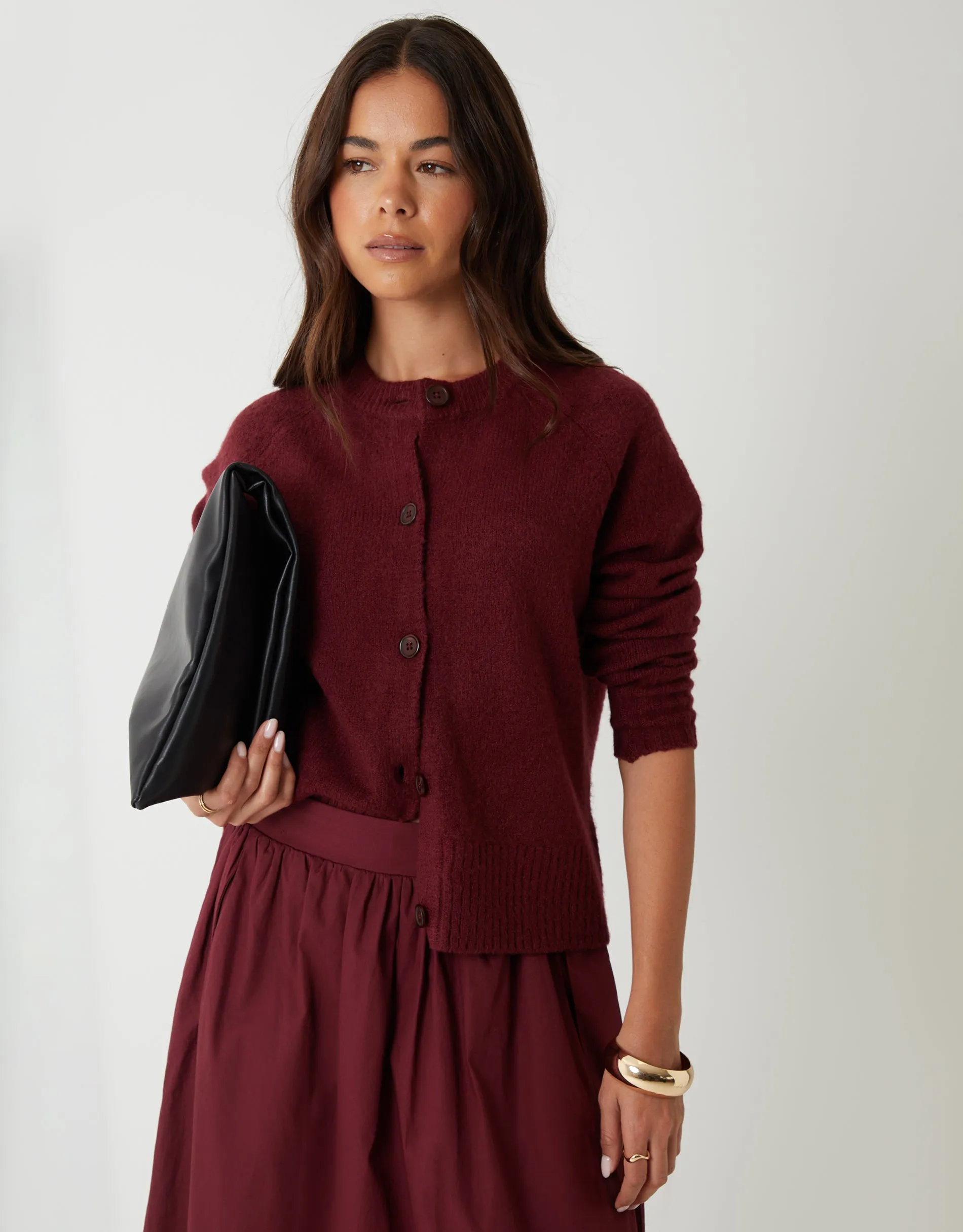 Berry Red Button Up Knitted Cardigan sold by Threadbare product image thumbnail 5