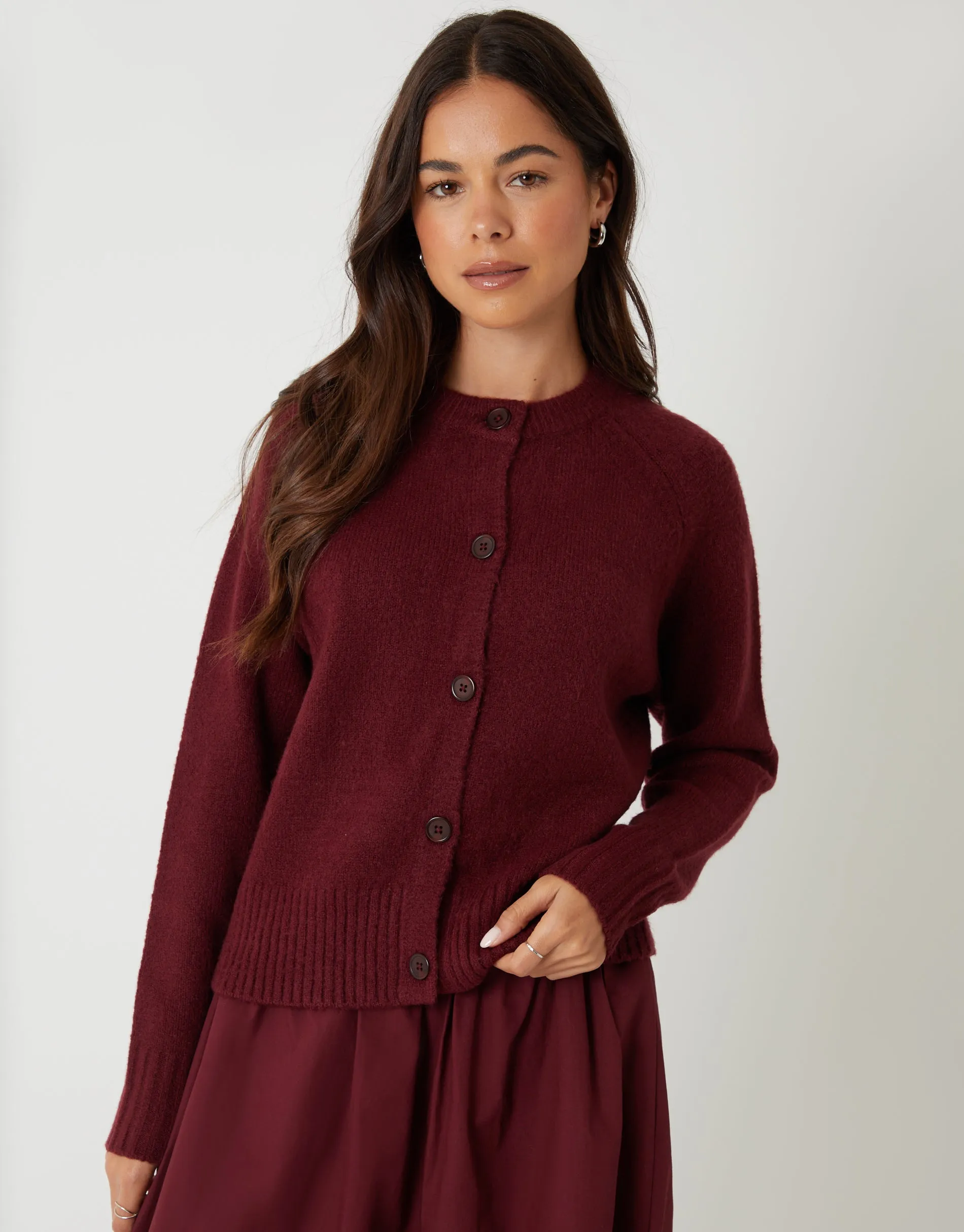 Berry Red Button Up Knitted Cardigan sold by Threadbare product image thumbnail 2