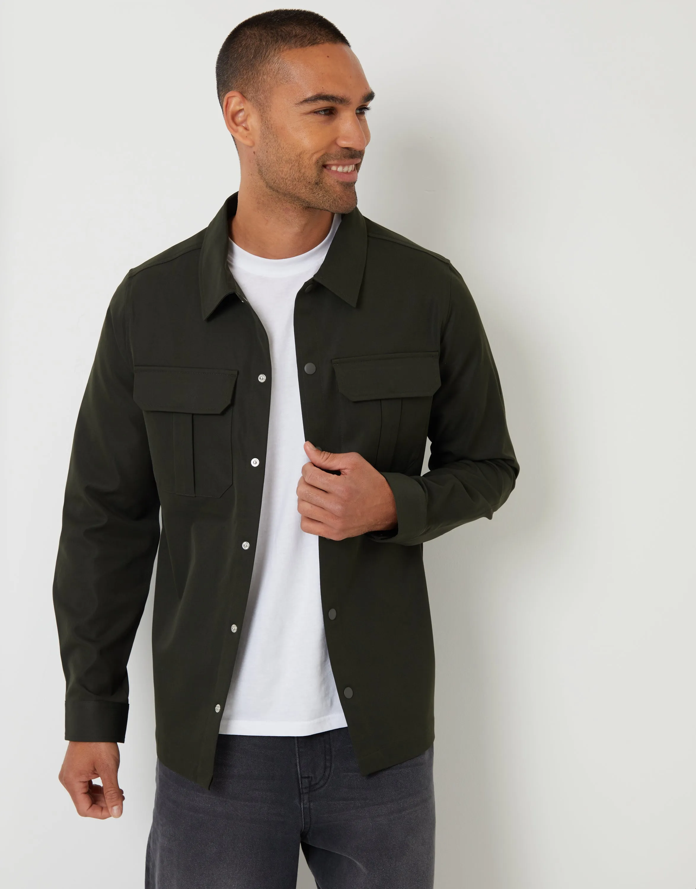 Forest Green Cargo Pocket Shacket sold by Threadbare