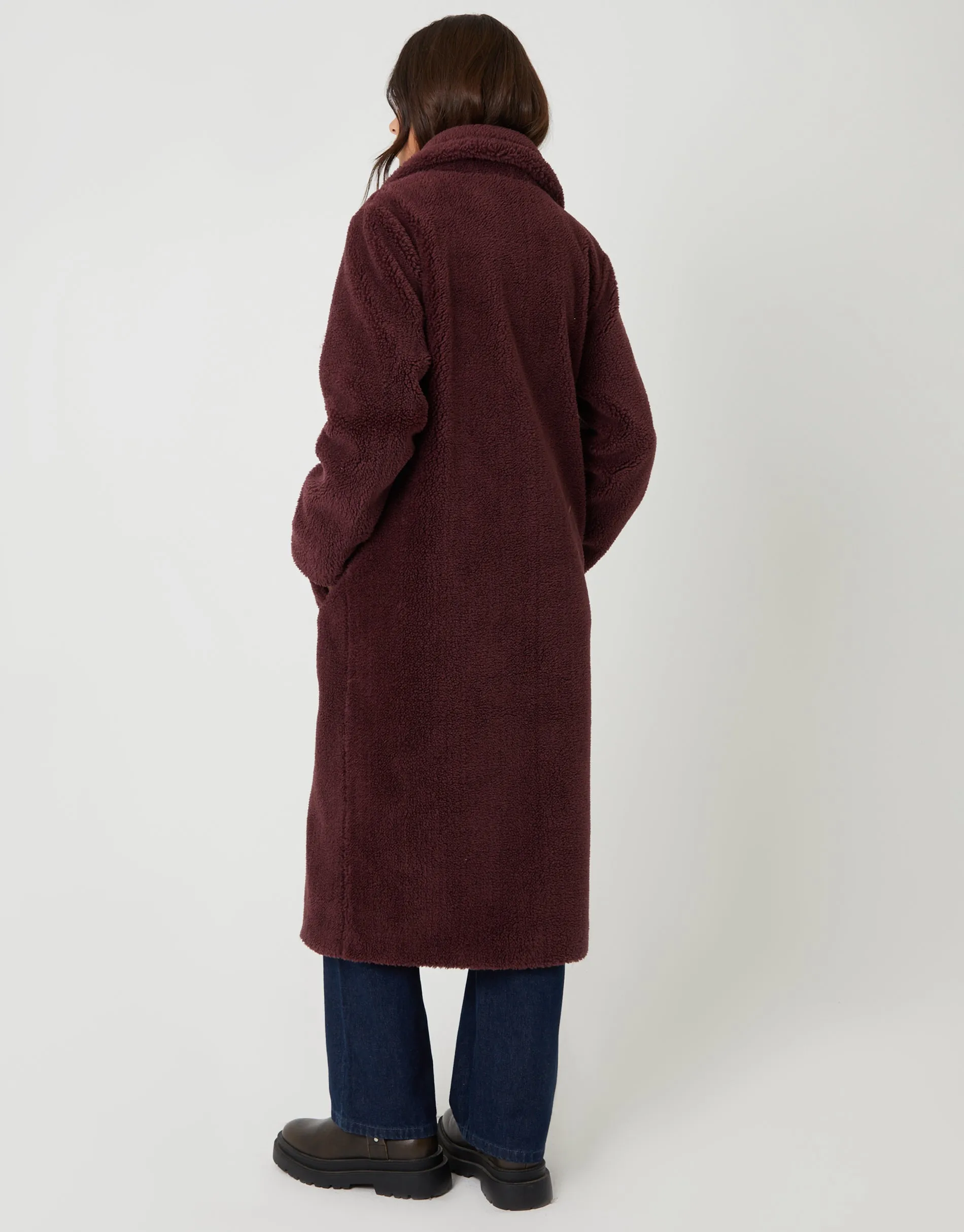 Berry Red Longline Borg Teddy Coat sold by Threadbare product image thumbnail 4