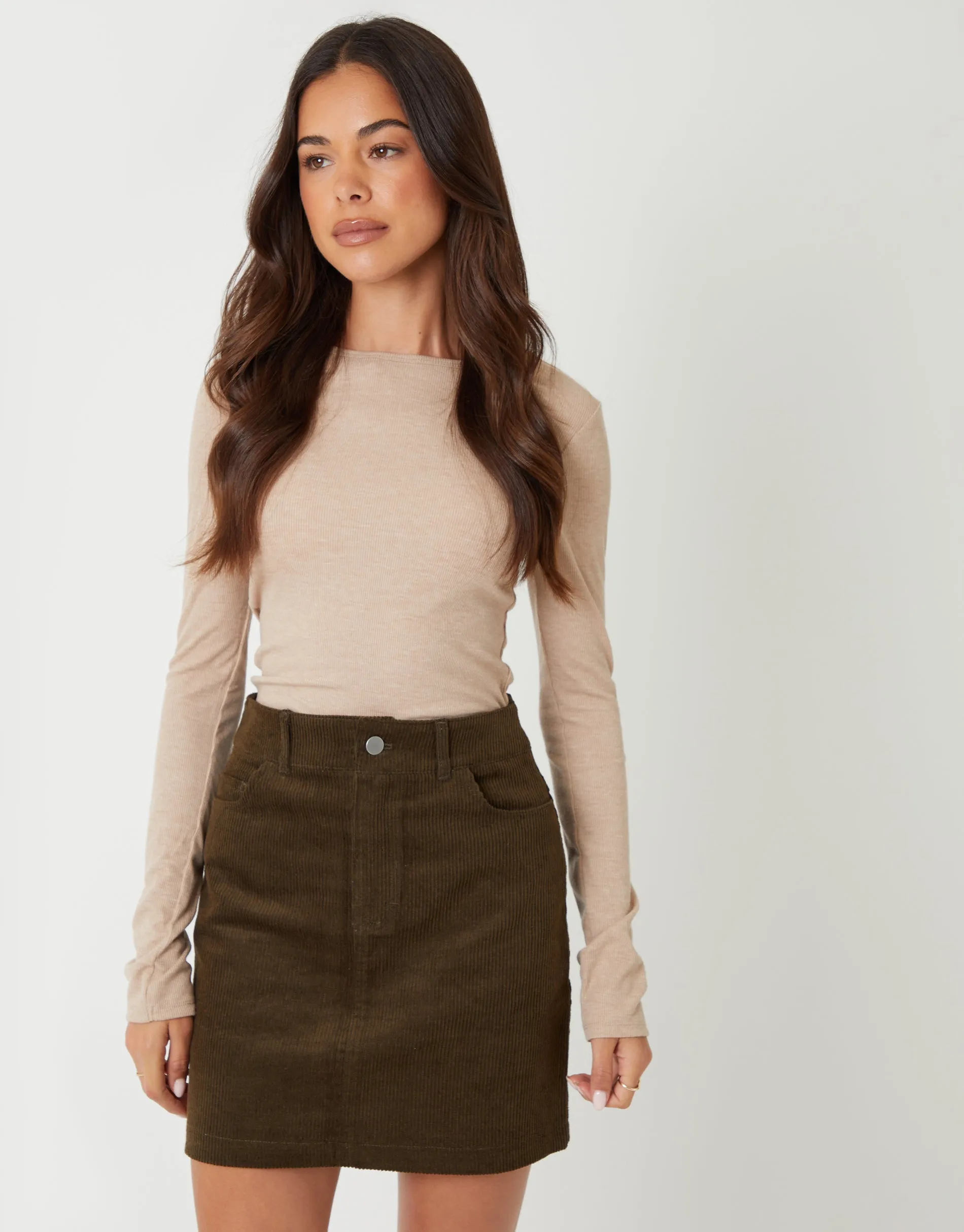 Olive Green Corduroy Mini Skirt sold by Threadbare product image thumbnail 2