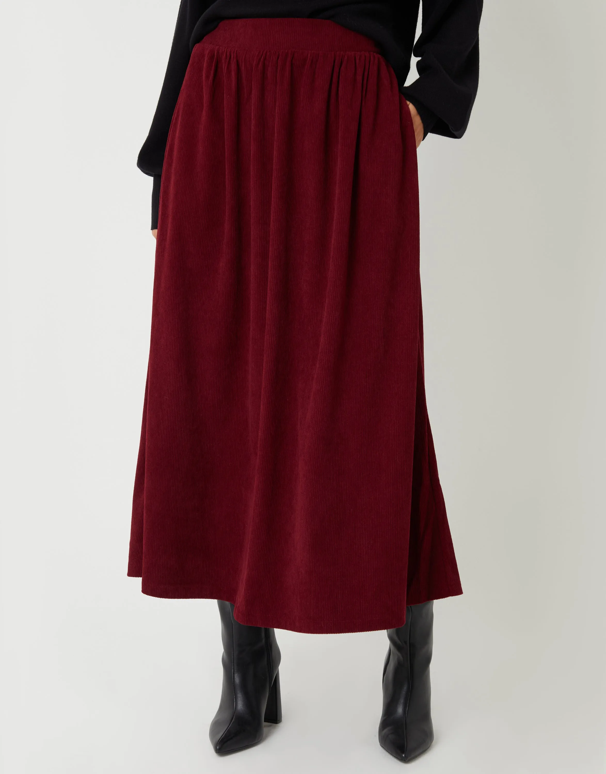 Berry Red Corduroy Pull On Midaxi Skirt sold by Threadbare product image thumbnail 3