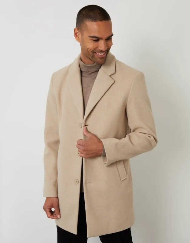 Cream Faux Wool Overcoat sold by Threadbare