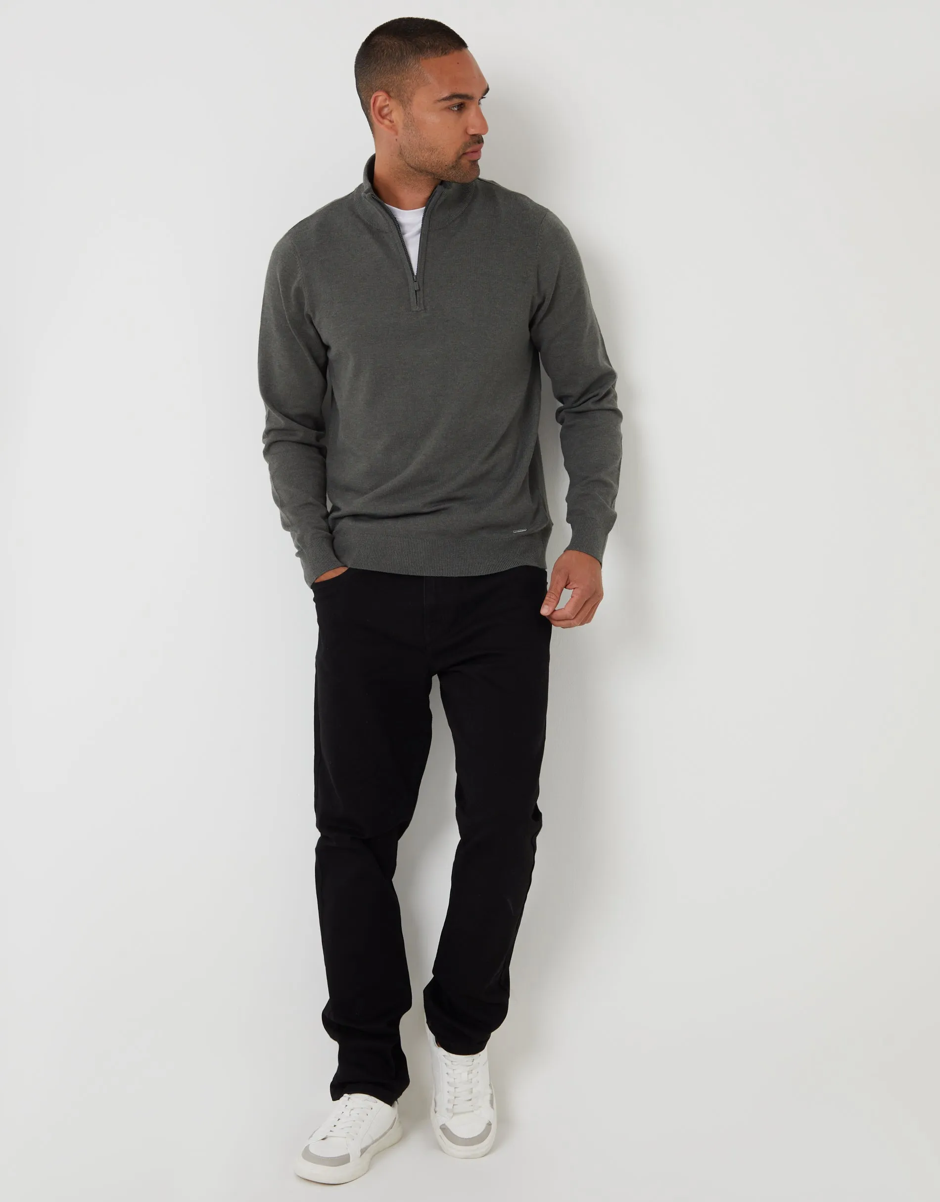 Green Marl Funnel Neck Quarter Zip Knitted Jumper sold by Threadbare product image thumbnail 3