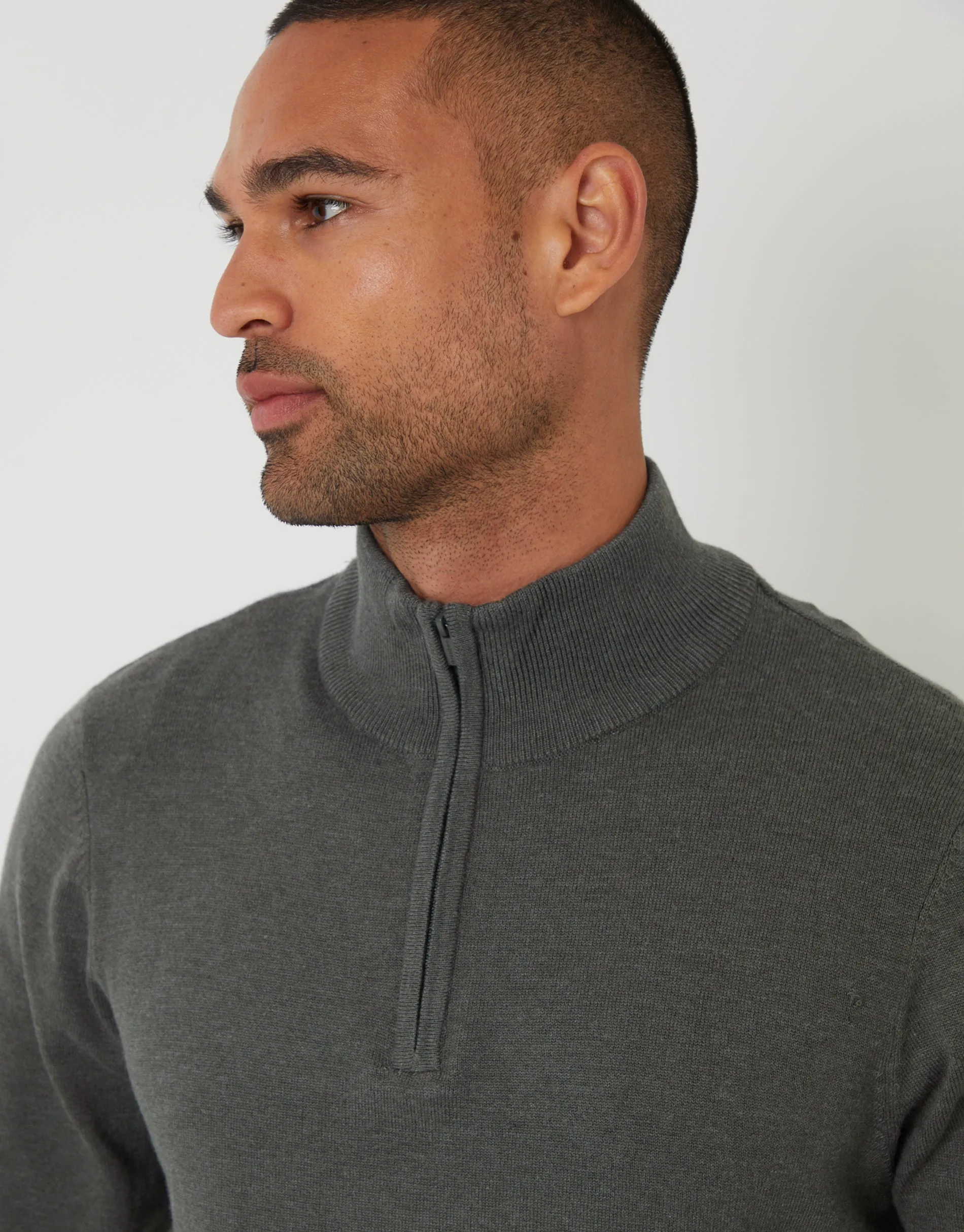 Green Marl Funnel Neck Quarter Zip Knitted Jumper sold by Threadbare product image thumbnail 4