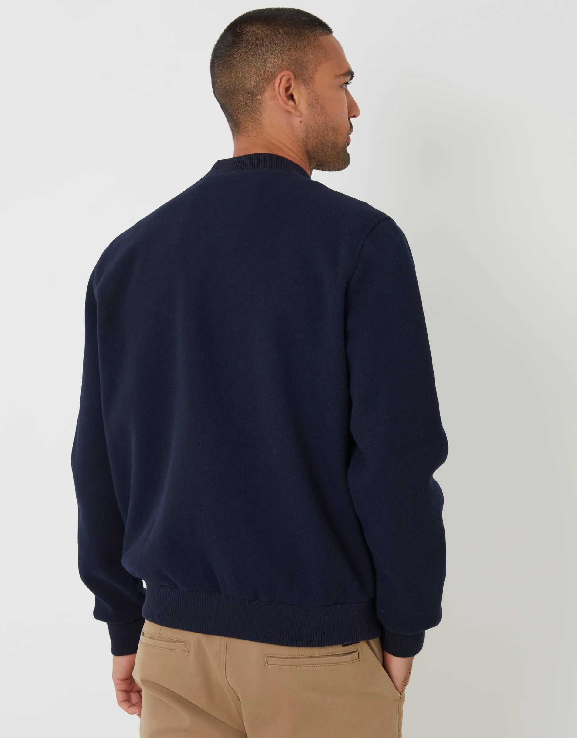 Navy Faux Wool Bomber Jacket sold by Threadbare product image thumbnail 2