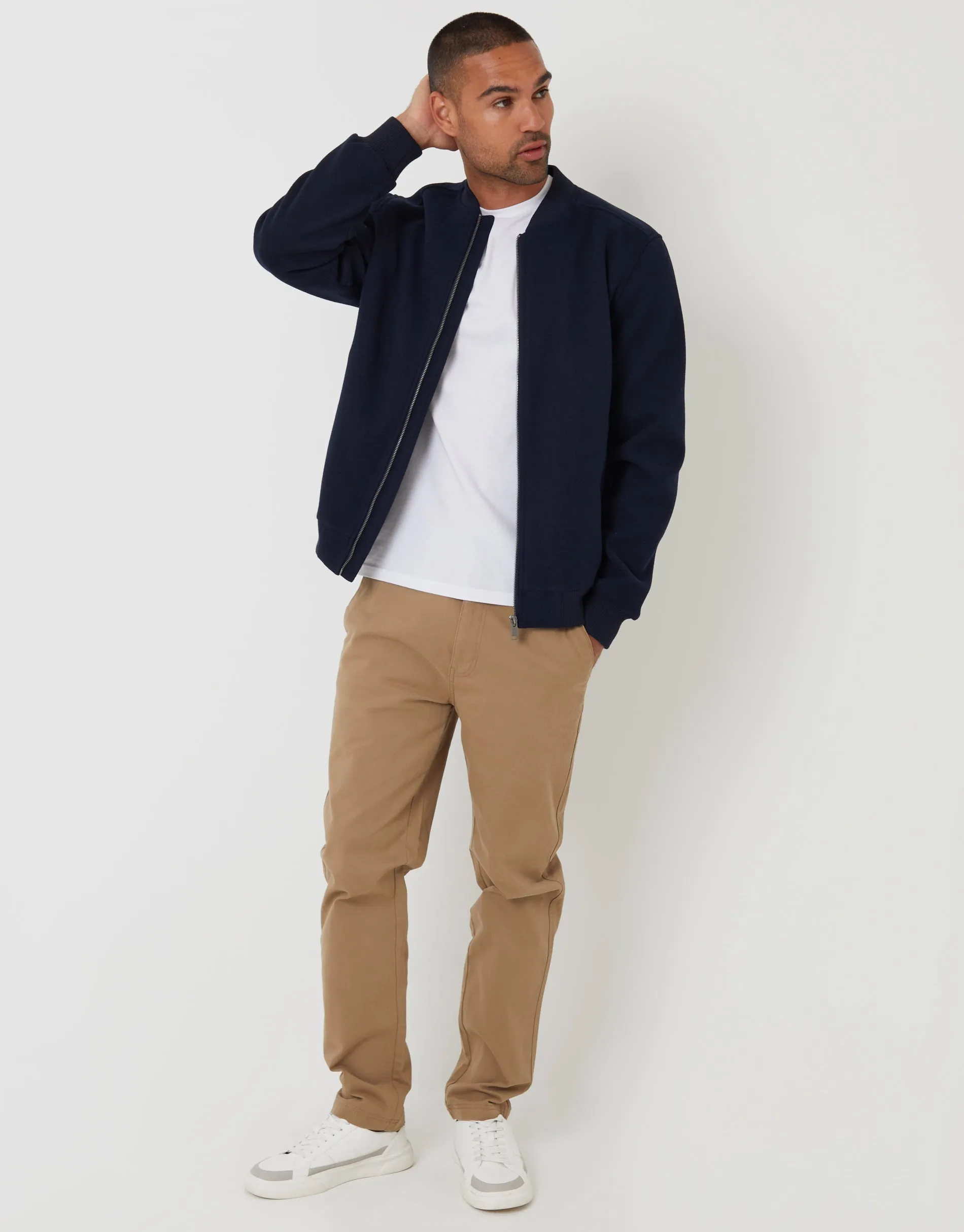 Navy Faux Wool Bomber Jacket sold by Threadbare product image thumbnail 3