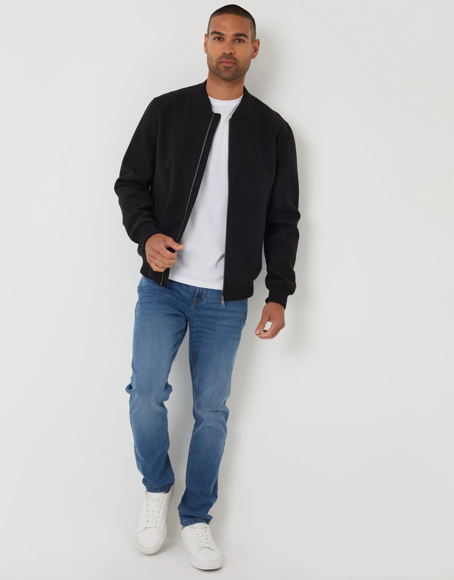 Black Faux Wool Bomber Jacket sold by Threadbare product image thumbnail 3