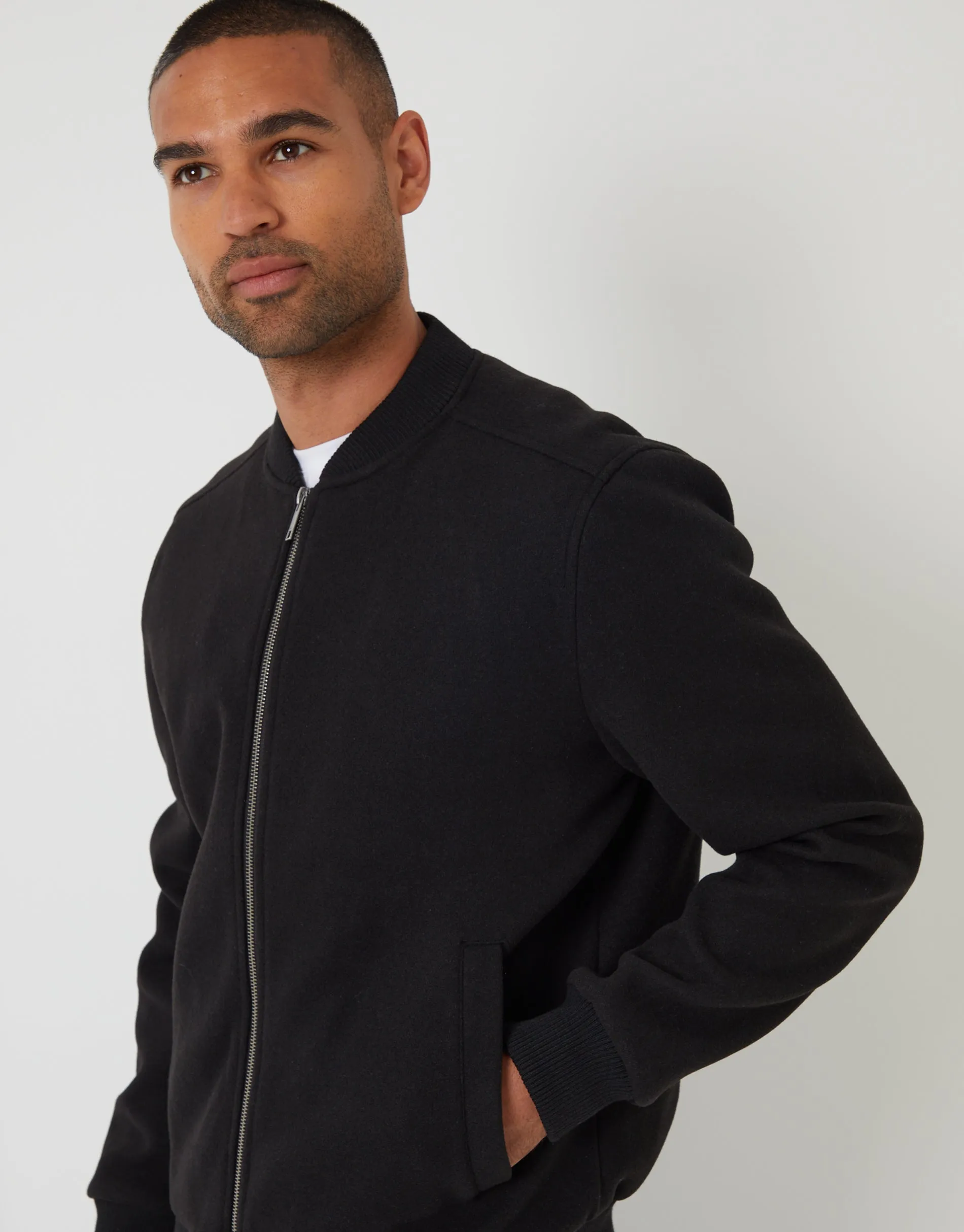 Black Faux Wool Bomber Jacket sold by Threadbare product image thumbnail 4
