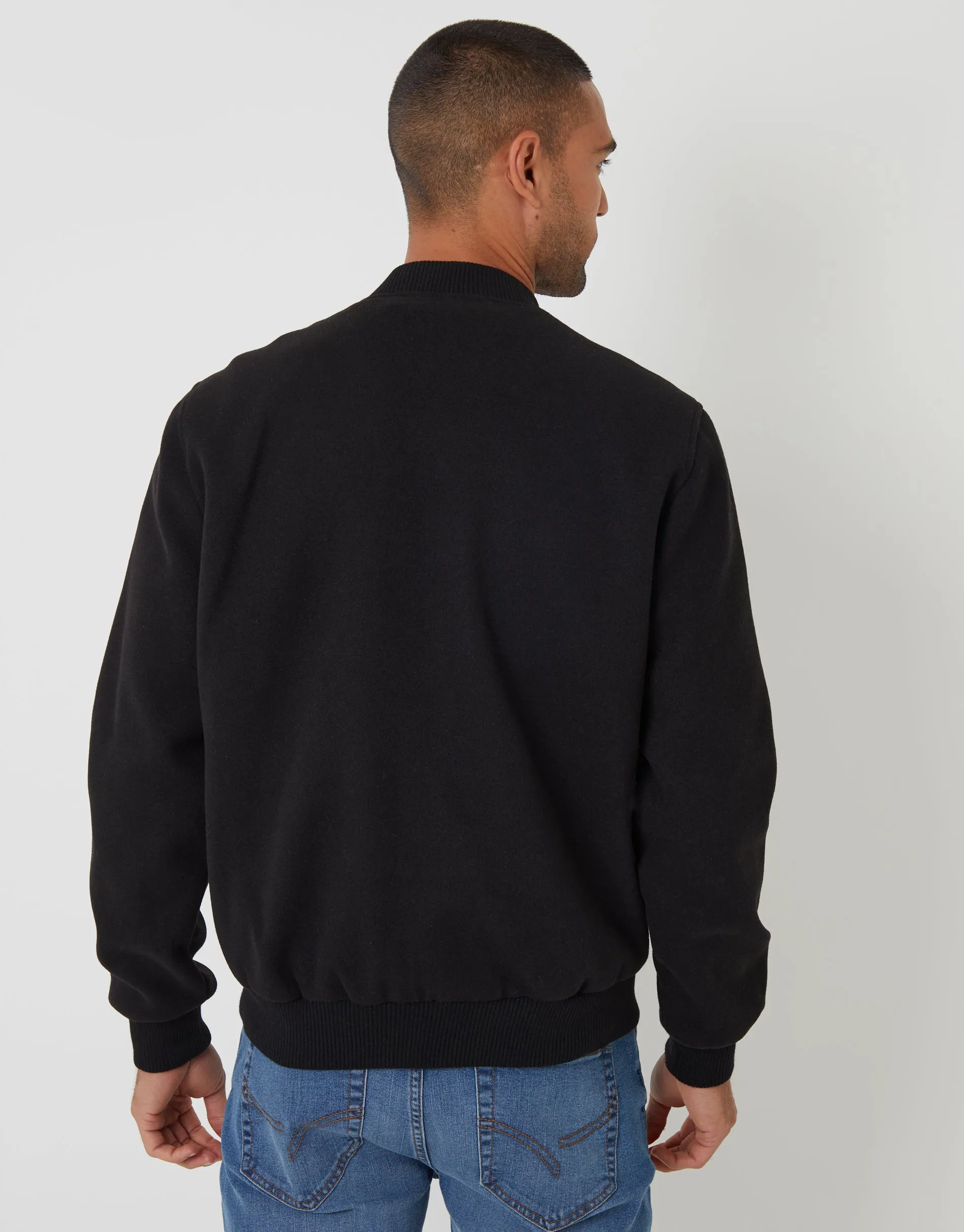 Black Faux Wool Bomber Jacket sold by Threadbare product image thumbnail 2