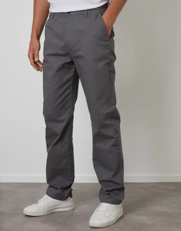 Slate Grey Straight Leg Stretch Waist Chino Trousers sold by Threadbare