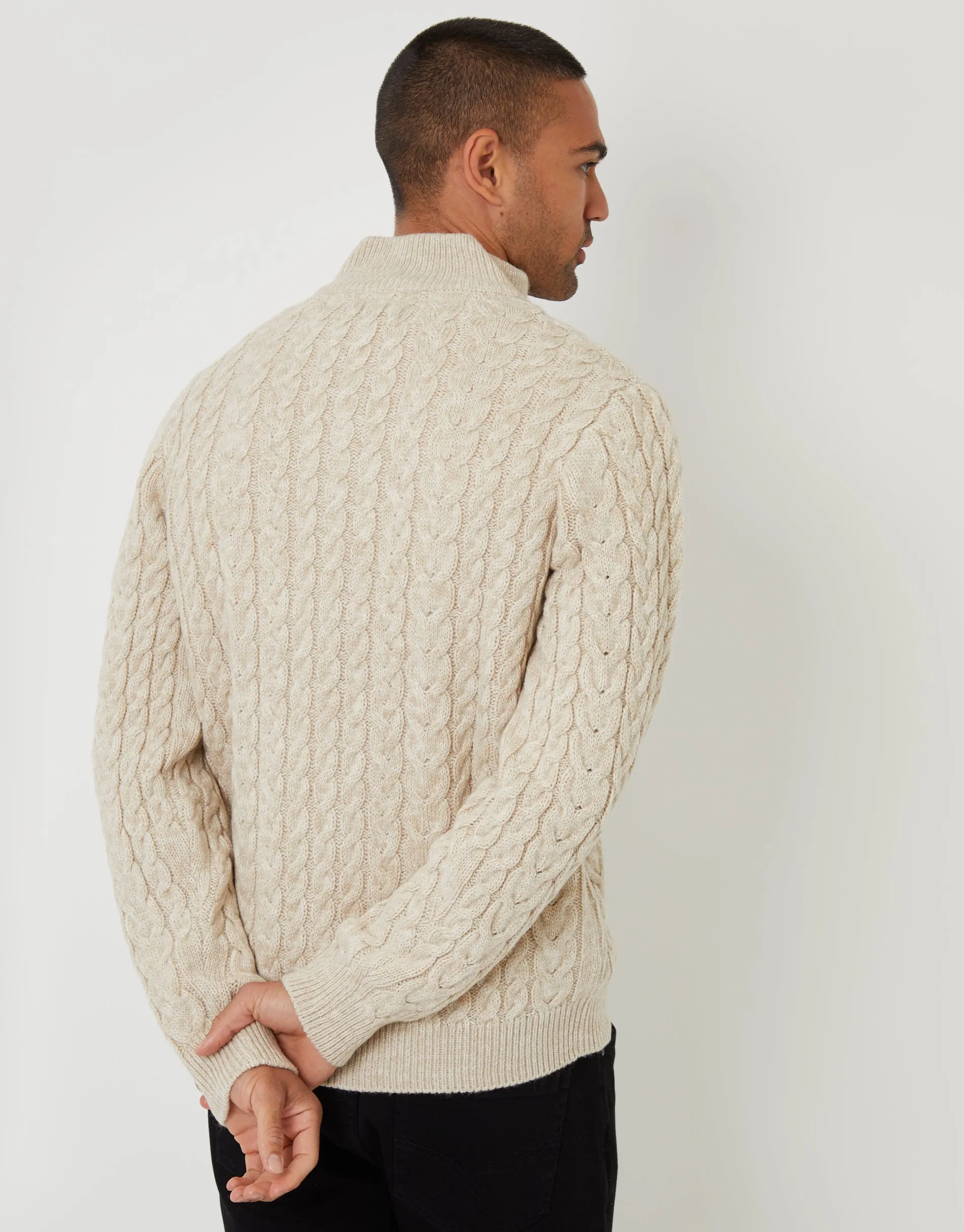 Stone Twist Funnel Neck Cable Knit Jumper sold by Threadbare product image thumbnail 2
