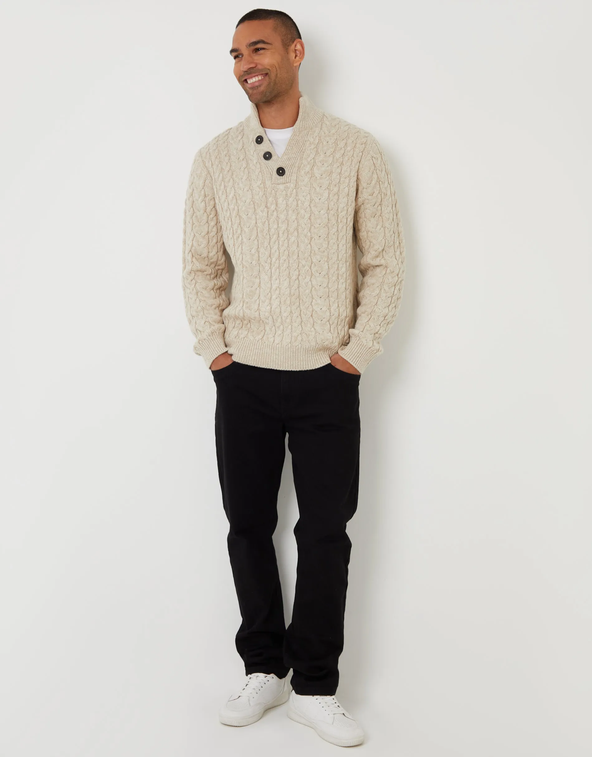 Stone Twist Funnel Neck Cable Knit Jumper sold by Threadbare product image thumbnail 3