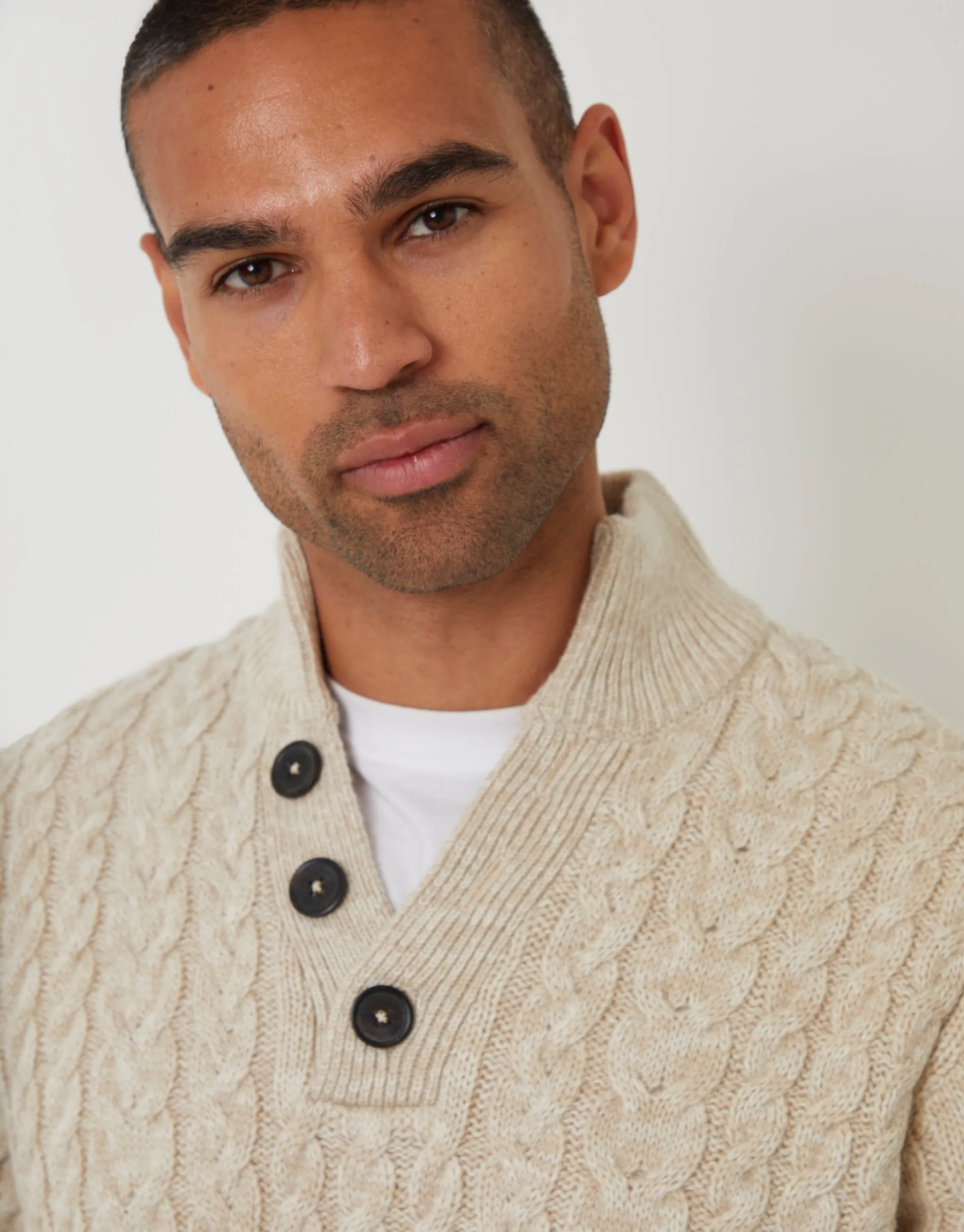 Stone Twist Funnel Neck Cable Knit Jumper sold by Threadbare product image thumbnail 4