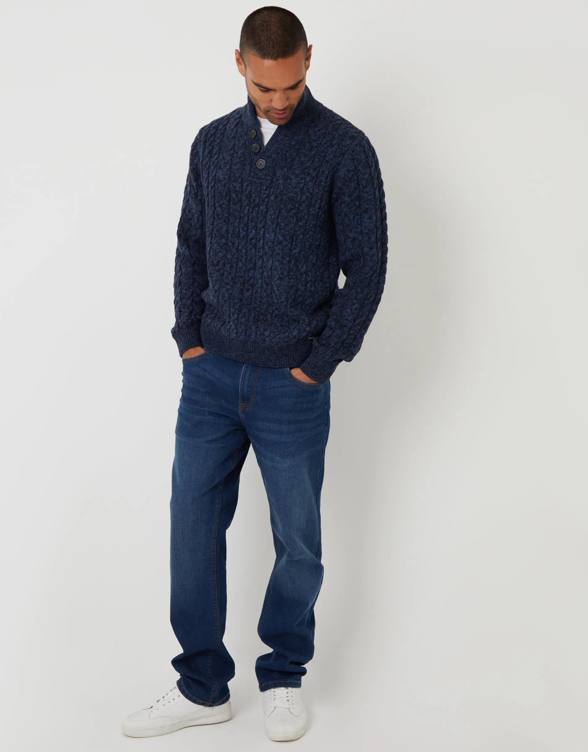 Navy Twist Funnel Neck Cable Knit Jumper sold by Threadbare product image thumbnail 3