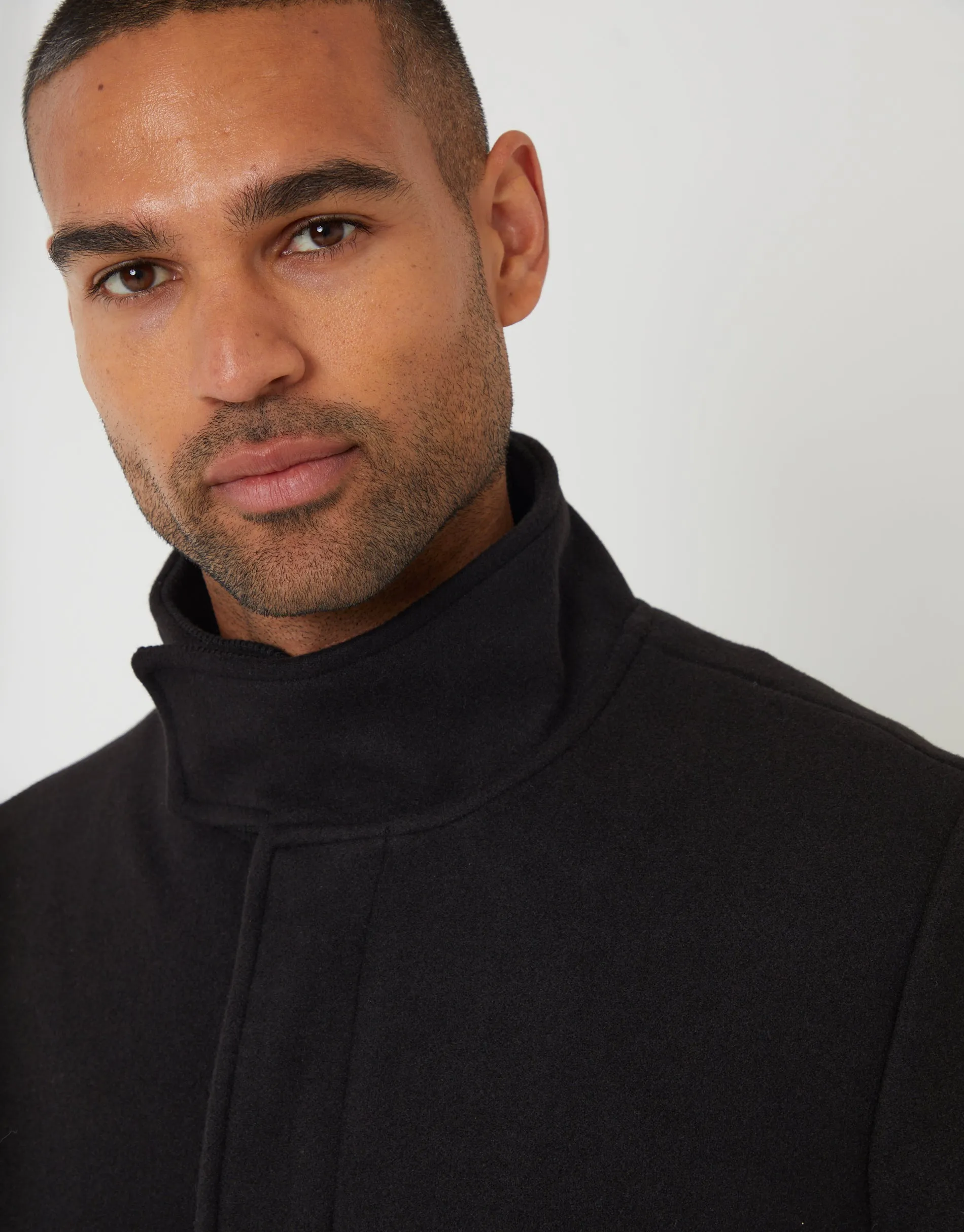 Black Longline Faux Wool Funnel Neck Coat sold by Threadbare product image thumbnail 4