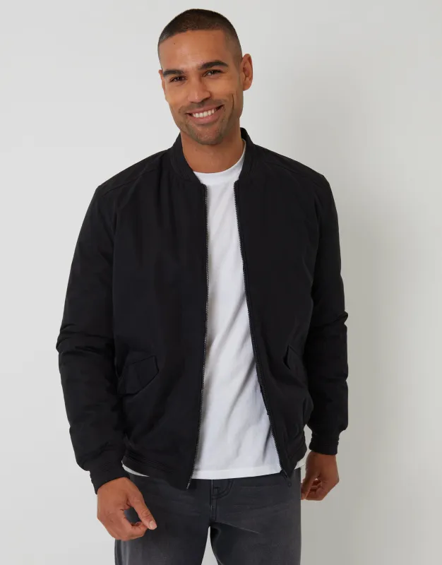 Black Padded Bomber Jacket sold by Threadbare
