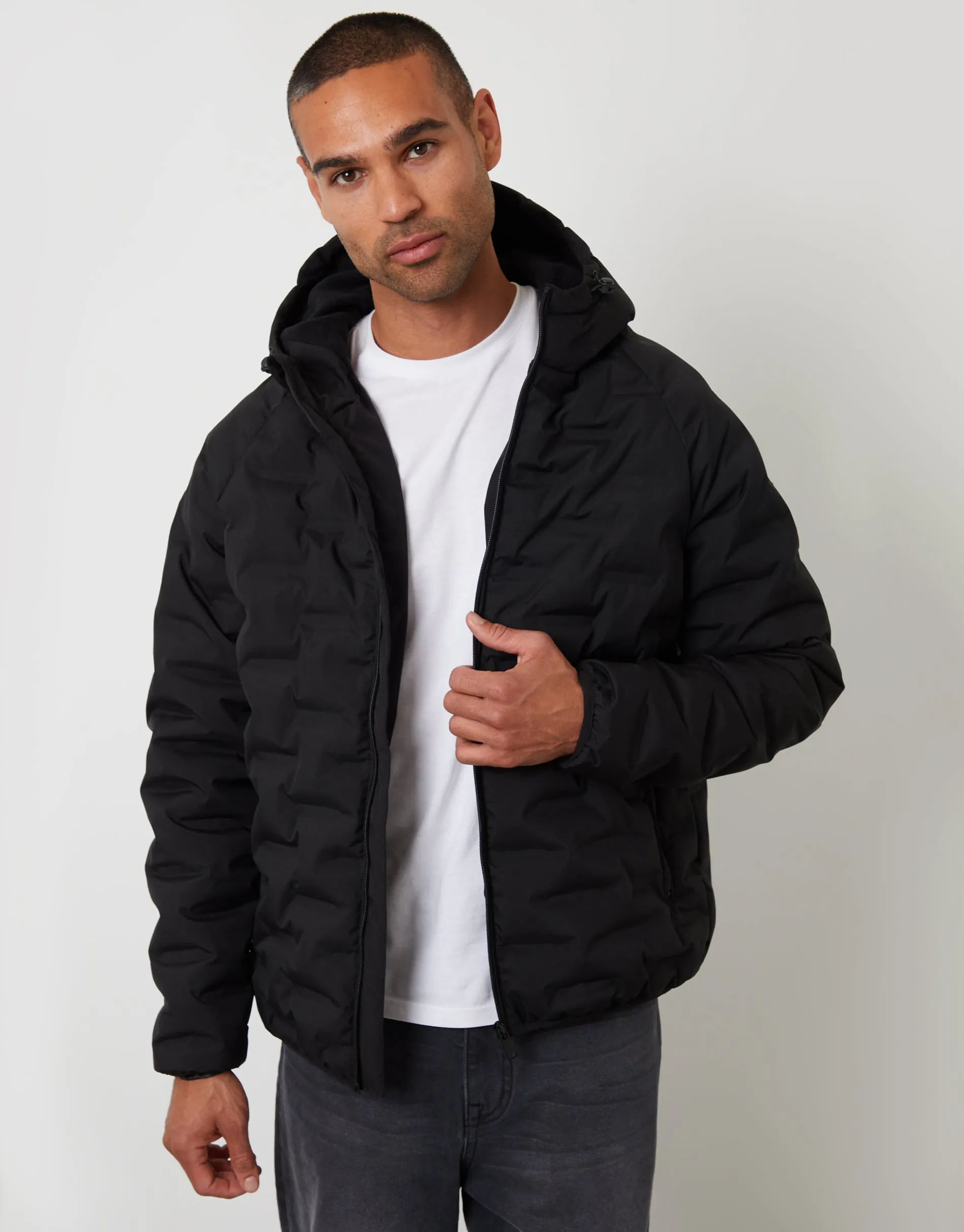 Black Hooded Quilted Jacket sold by Threadbare