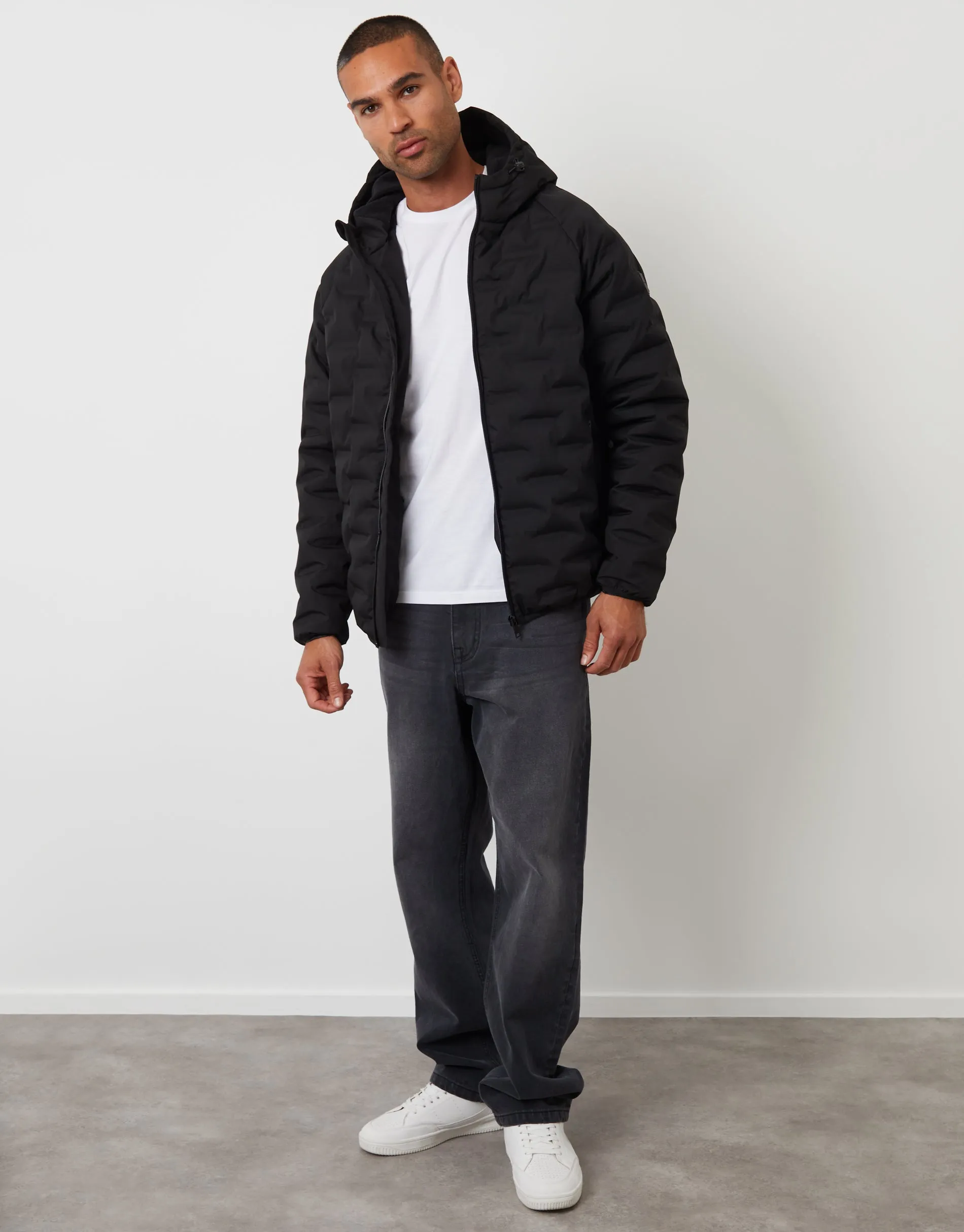 Black Hooded Quilted Jacket sold by Threadbare product image thumbnail 3