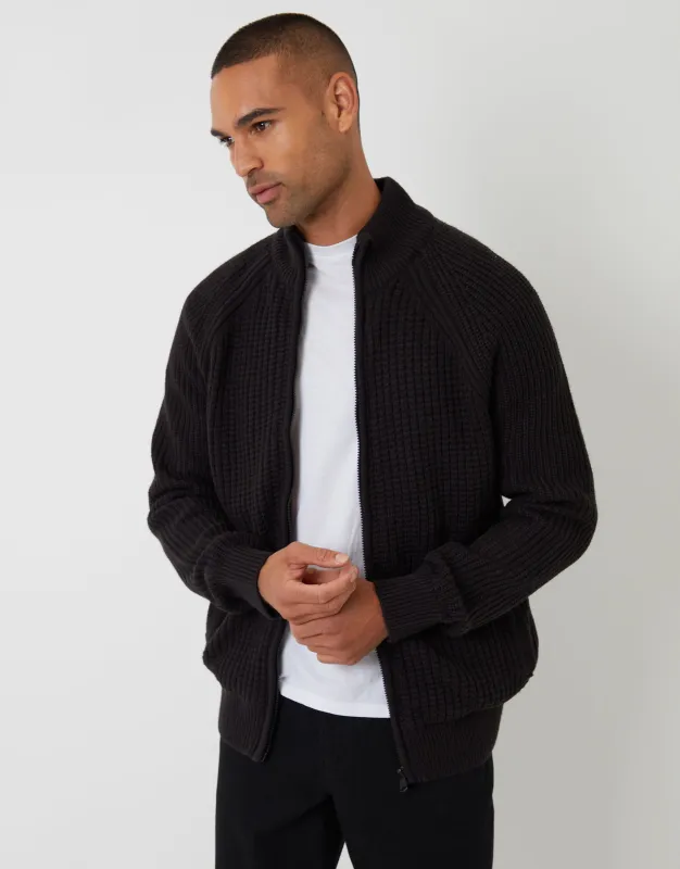 Black Zip Up Microfleece Lined Cardigan sold by Threadbare