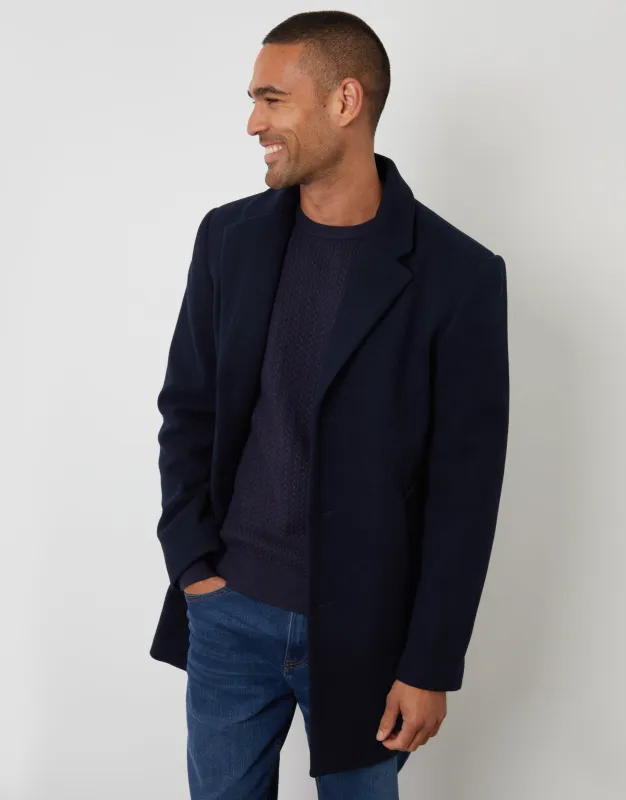 Navy Faux Wool Overcoat sold by Threadbare