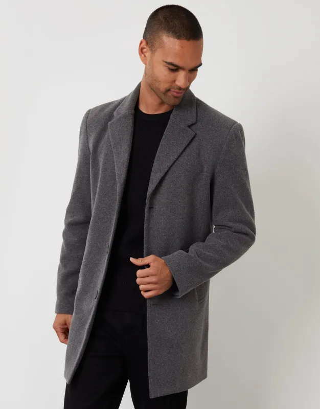 Charcoal Grey Faux Wool Overcoat sold by Threadbare