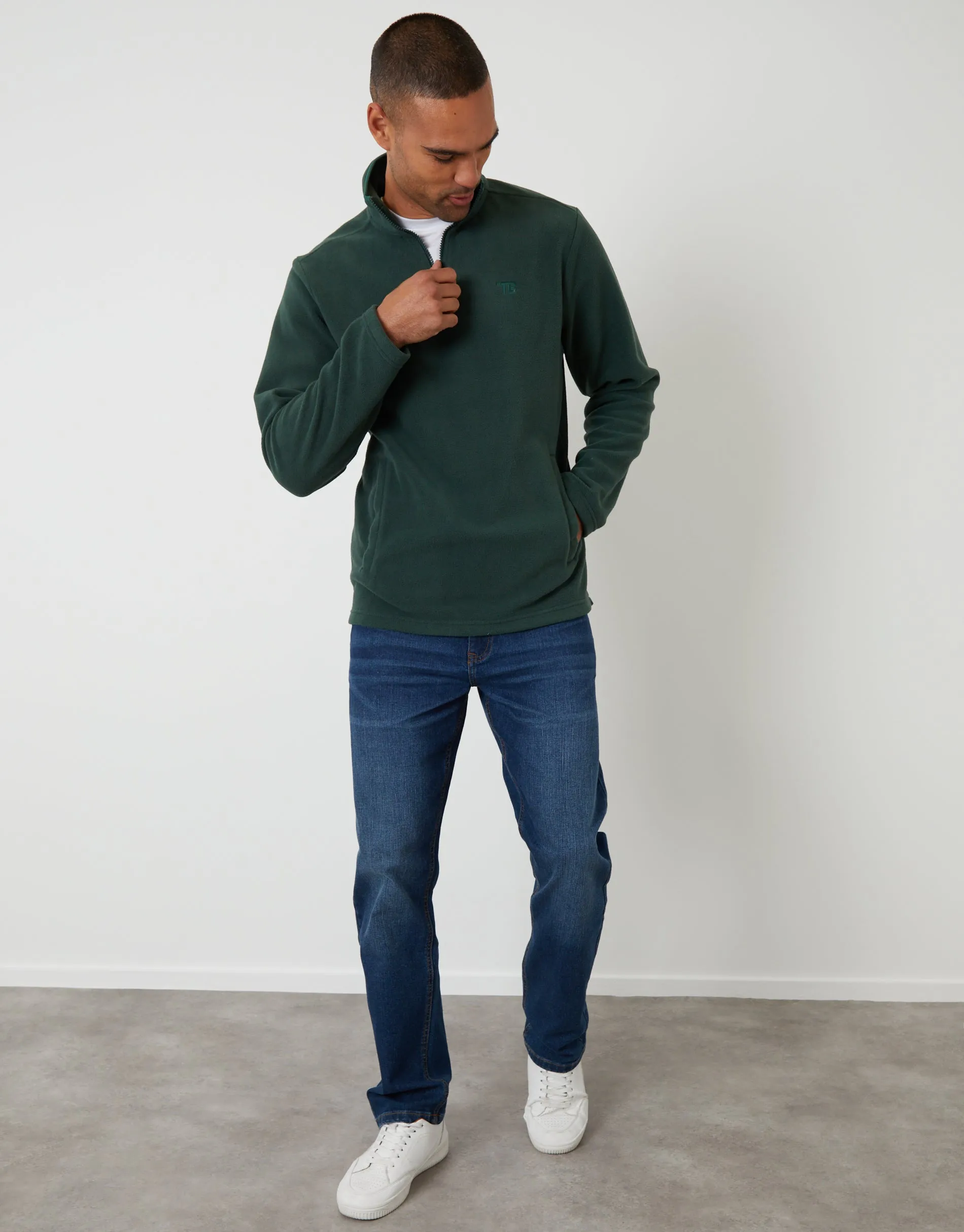 Forest Green Quarter Zip Microfleece Sweatshirt sold by Threadbare product image thumbnail 3