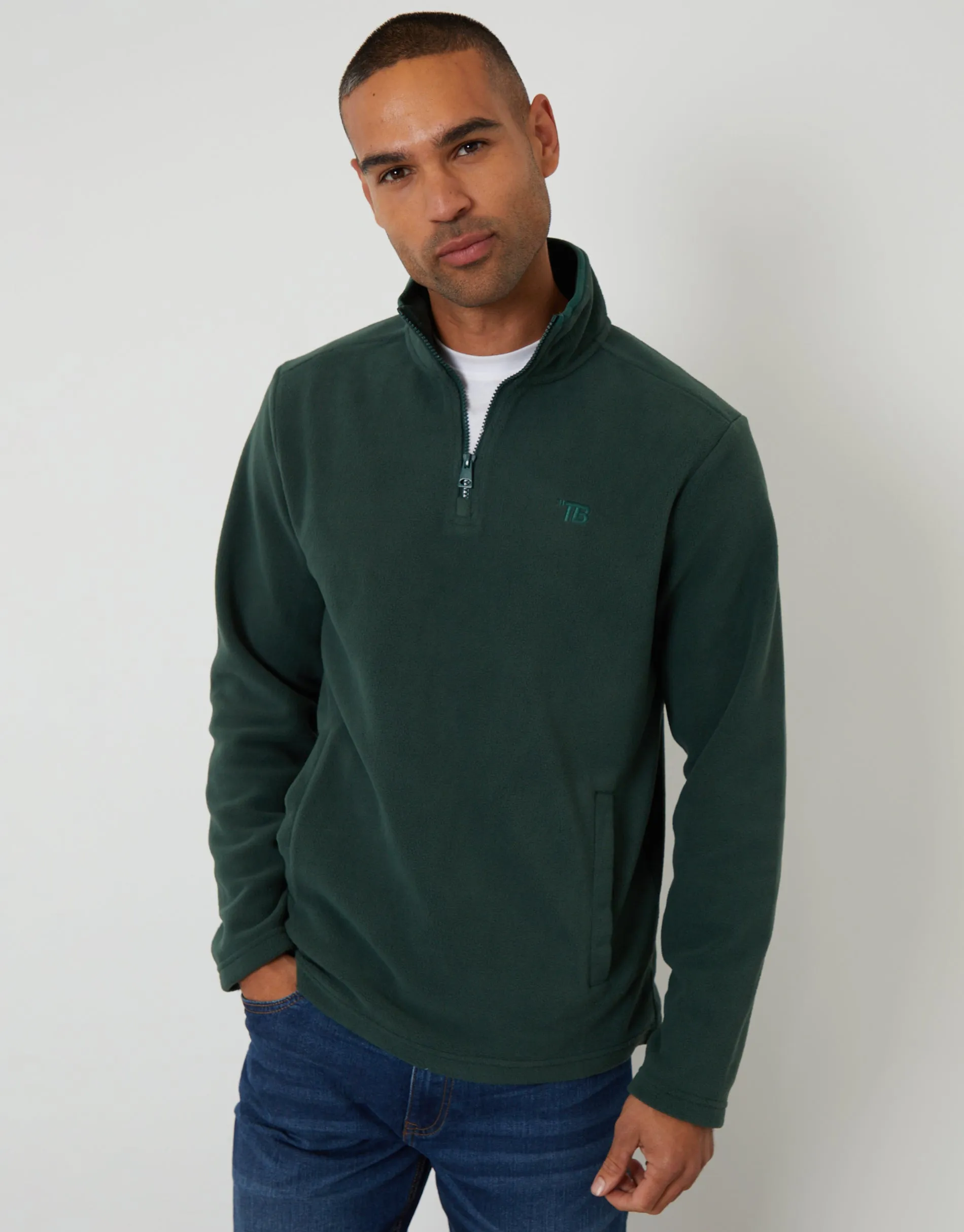 Forest Green Quarter Zip Microfleece Sweatshirt sold by Threadbare