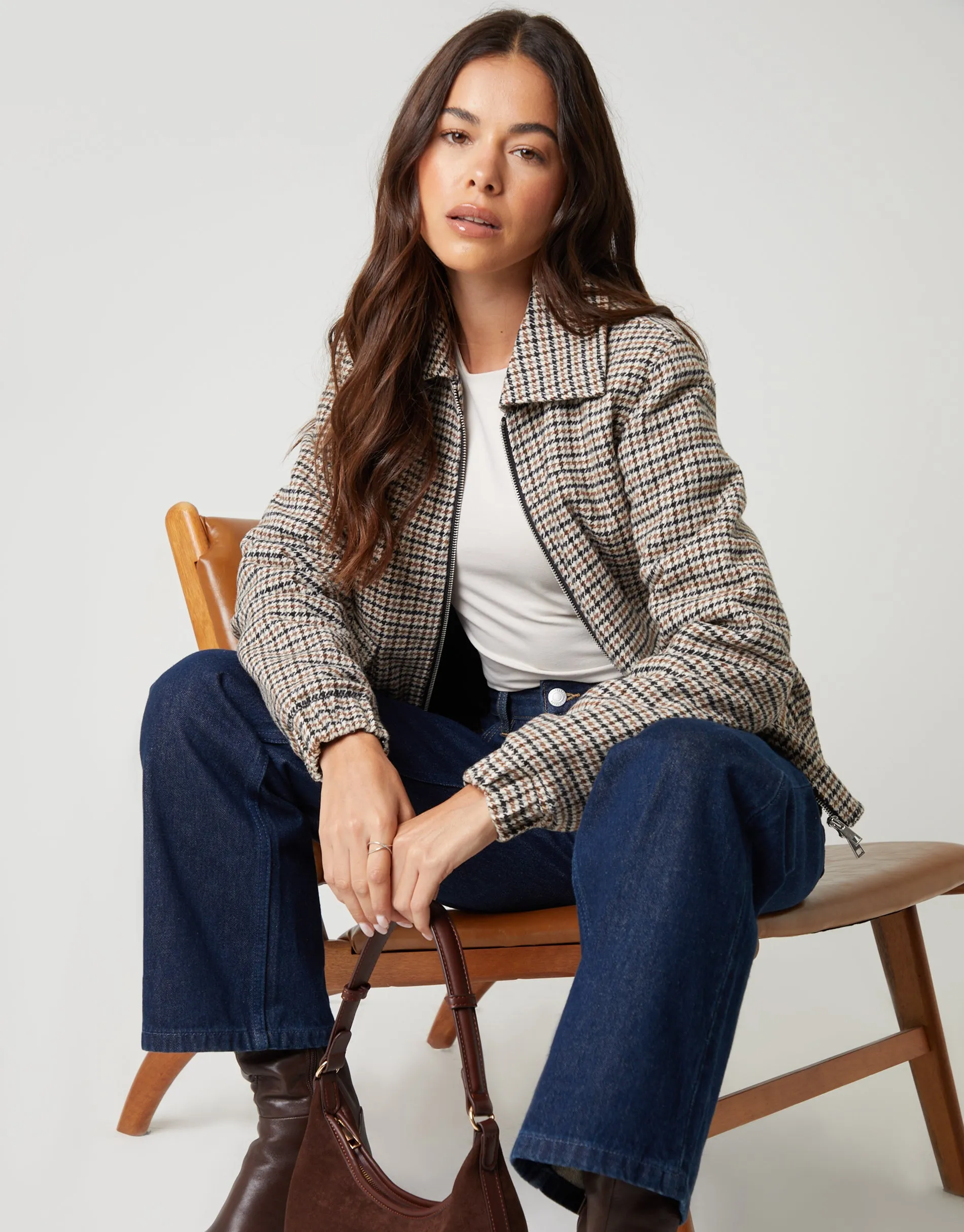 Brown Houndstooth Check Faux Wool Jacket sold by Threadbare product image thumbnail 5