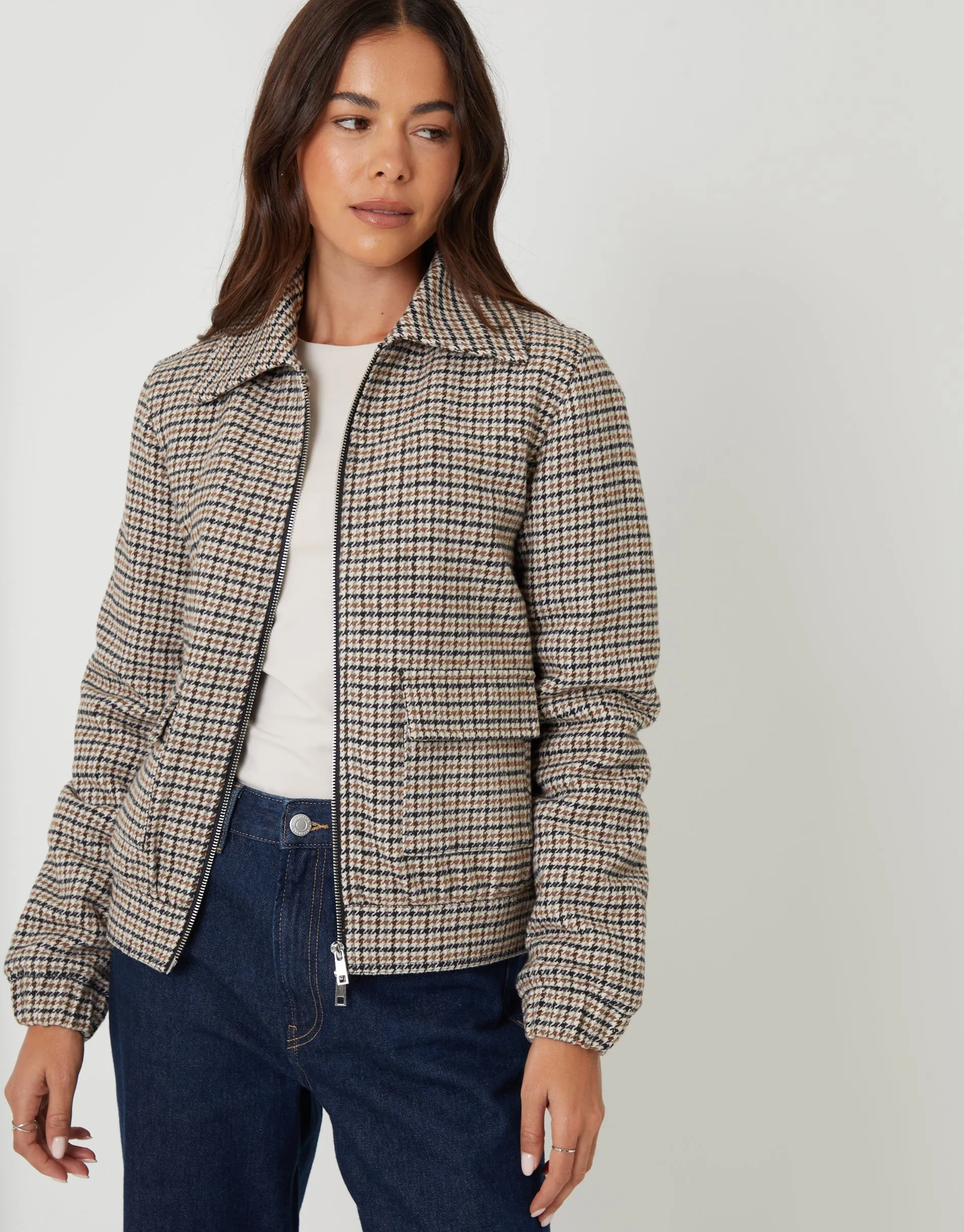 Brown Houndstooth Check Faux Wool Jacket sold by Threadbare product image thumbnail 2