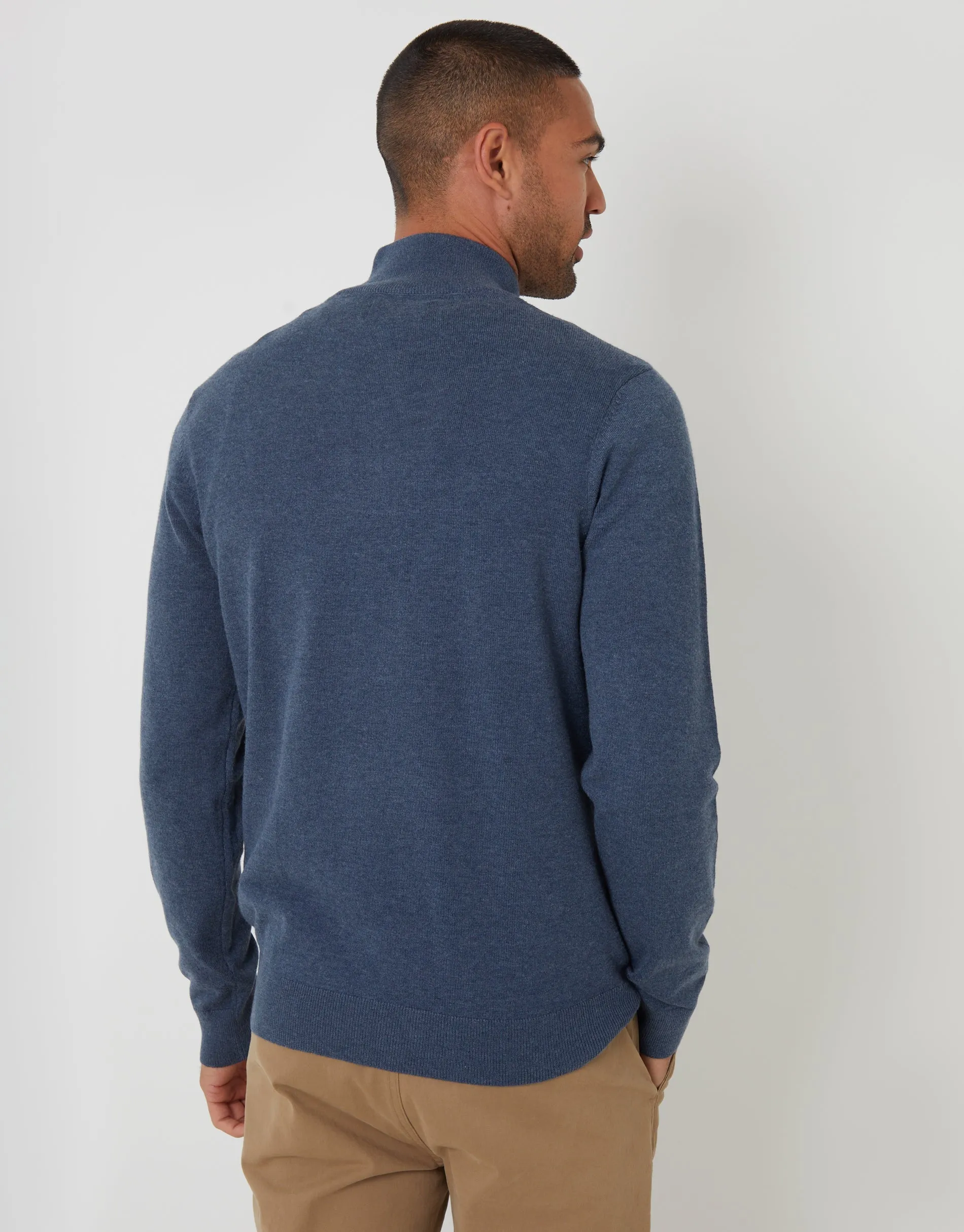 Denim Marl Blue Funnel Neck Quarter Zip Knitted Jumper sold by Threadbare product image thumbnail 3