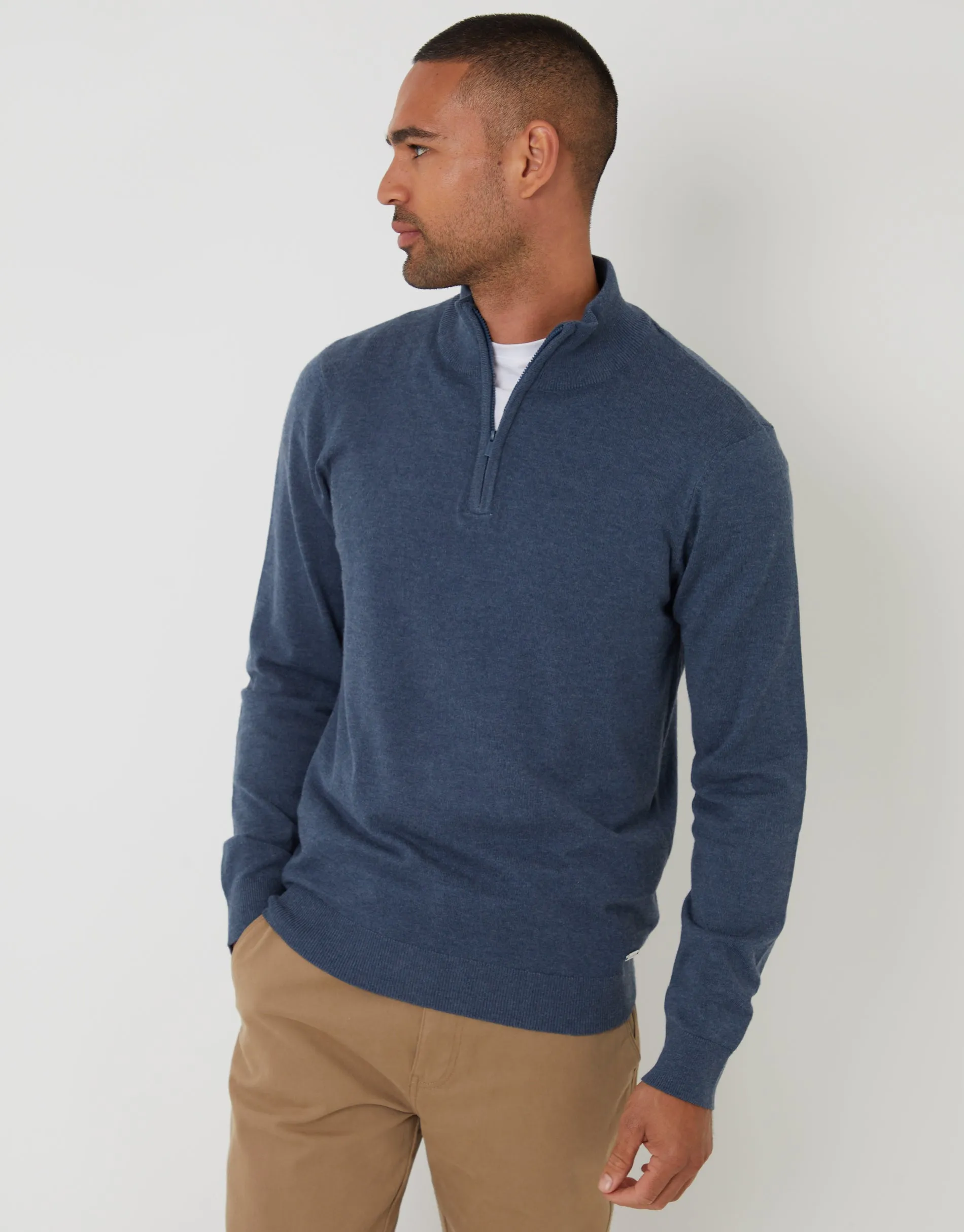 Denim Marl Blue Funnel Neck Quarter Zip Knitted Jumper sold by Threadbare product image thumbnail 2