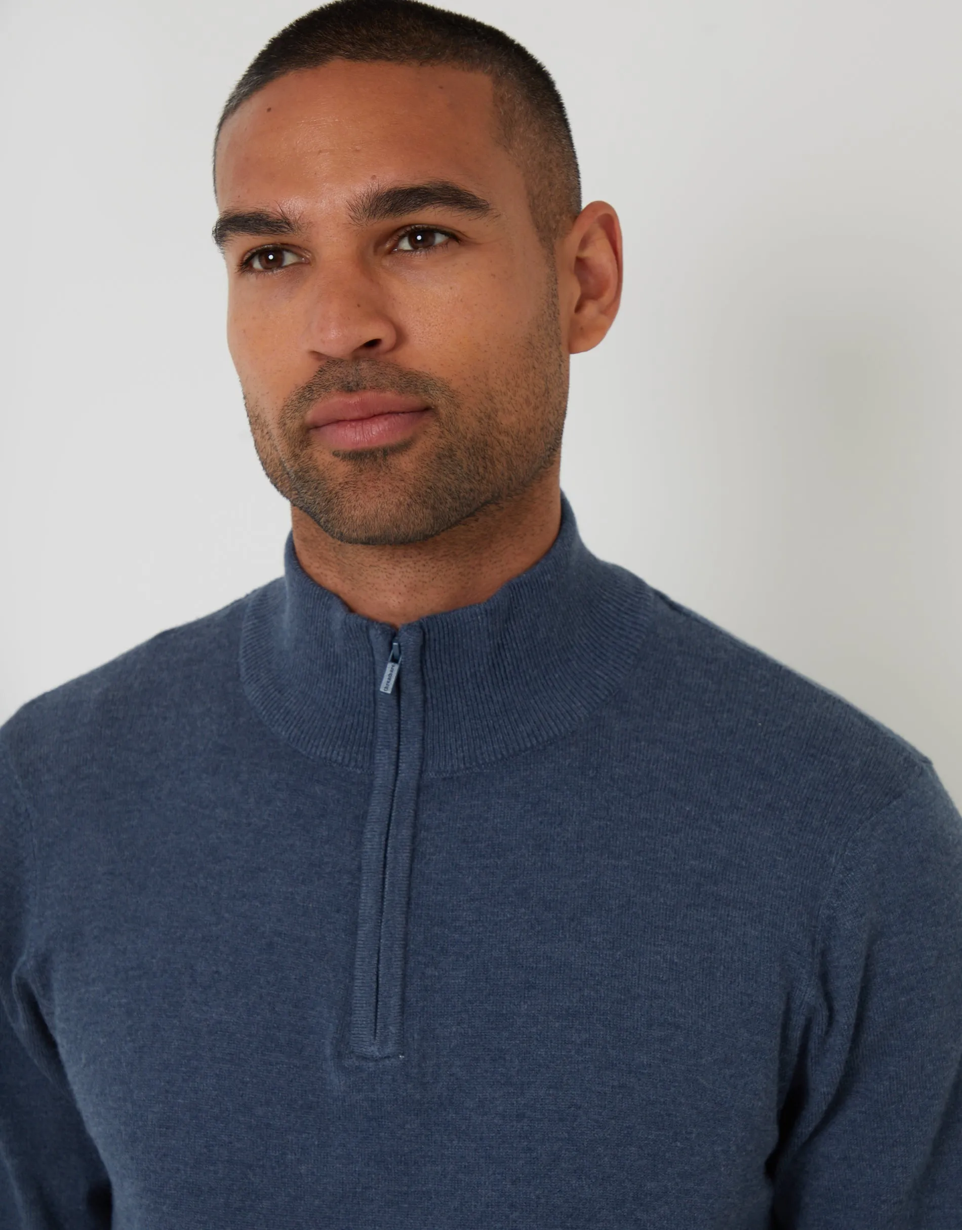 Denim Marl Blue Funnel Neck Quarter Zip Knitted Jumper sold by Threadbare product image thumbnail 5