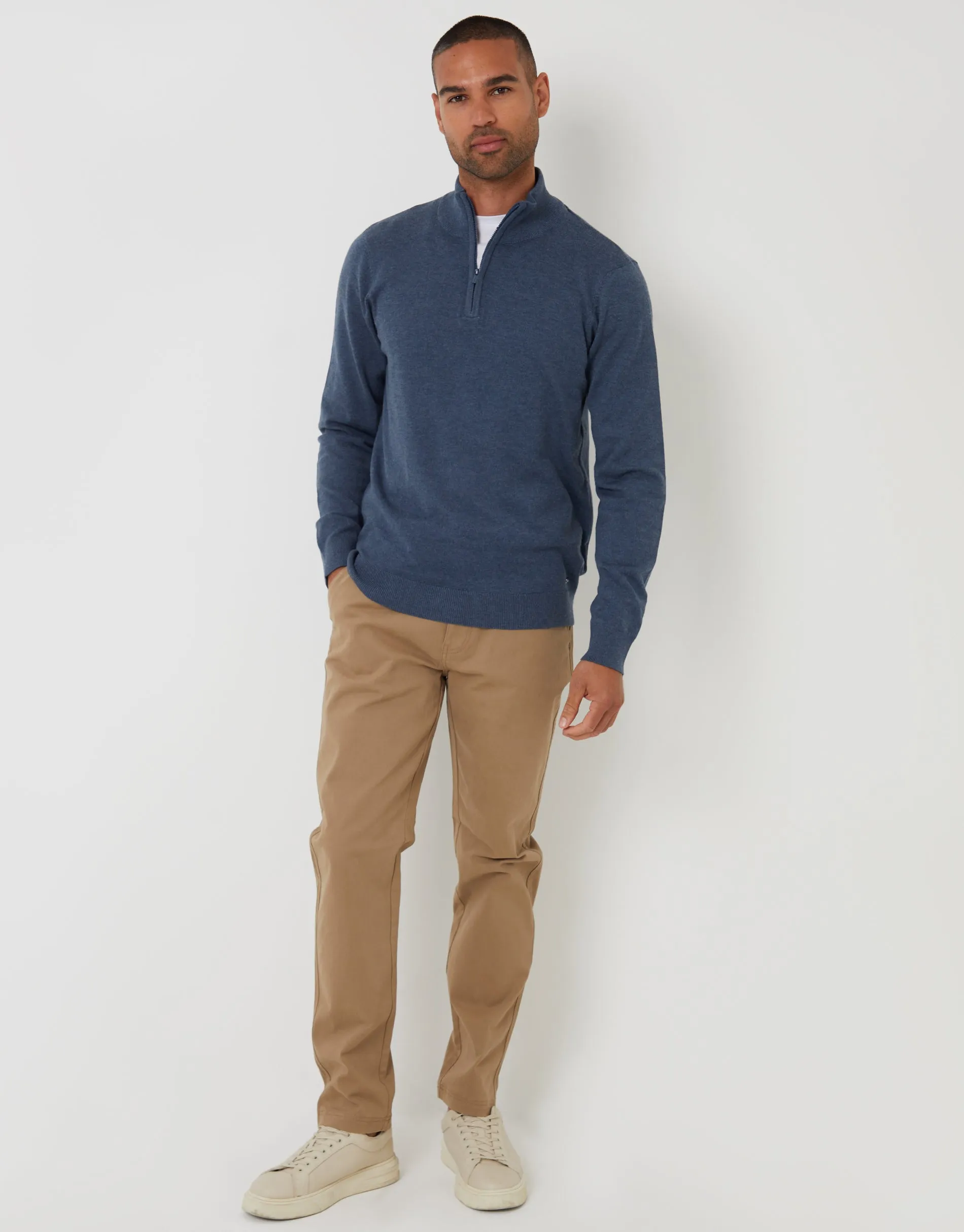 Denim Marl Blue Funnel Neck Quarter Zip Knitted Jumper sold by Threadbare product image thumbnail 4