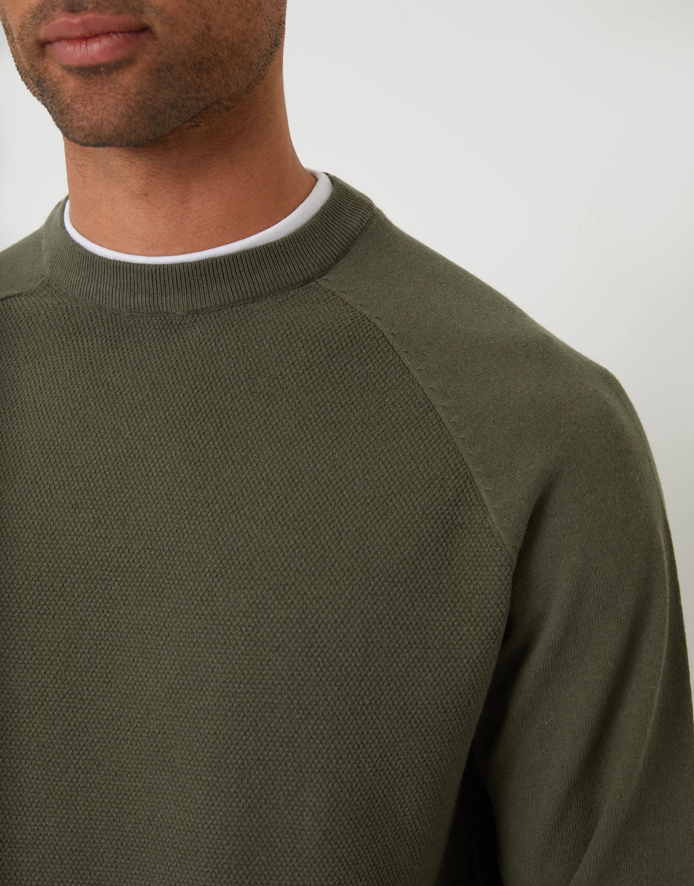 Khaki Green Mock Tee Textured Knit Crew Neck Jumper sold by Threadbare product image thumbnail 4