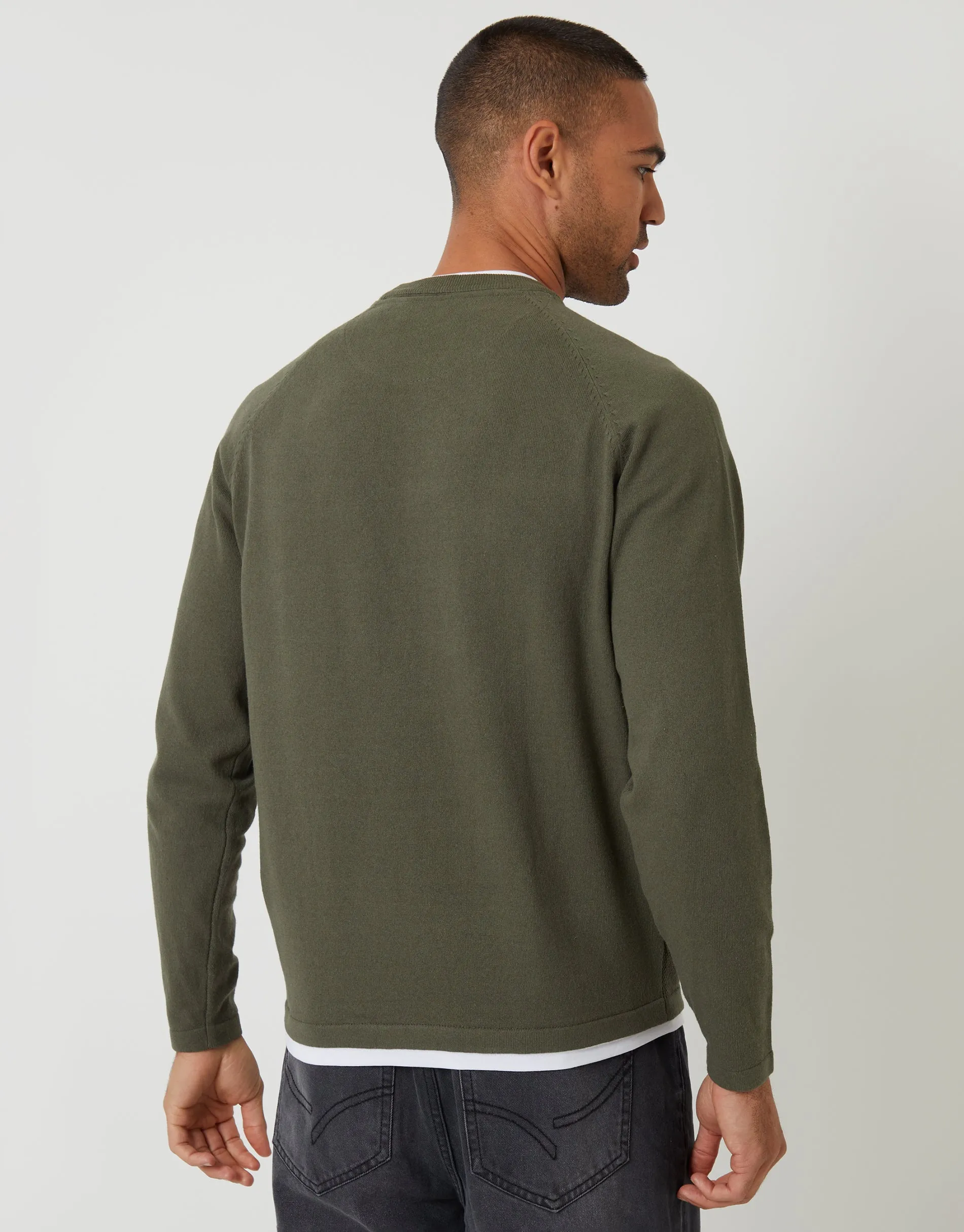 Khaki Green Mock Tee Textured Knit Crew Neck Jumper sold by Threadbare product image thumbnail 2