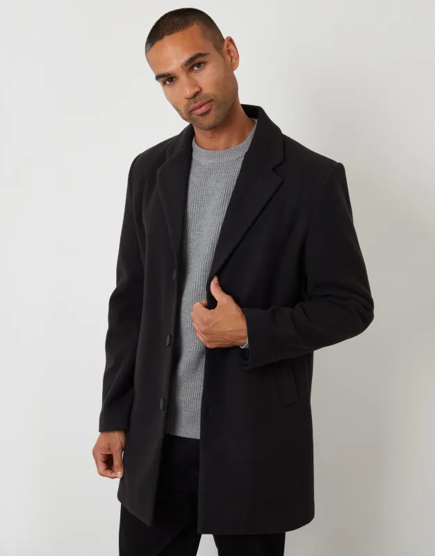 Black Faux Wool Overcoat sold by Threadbare