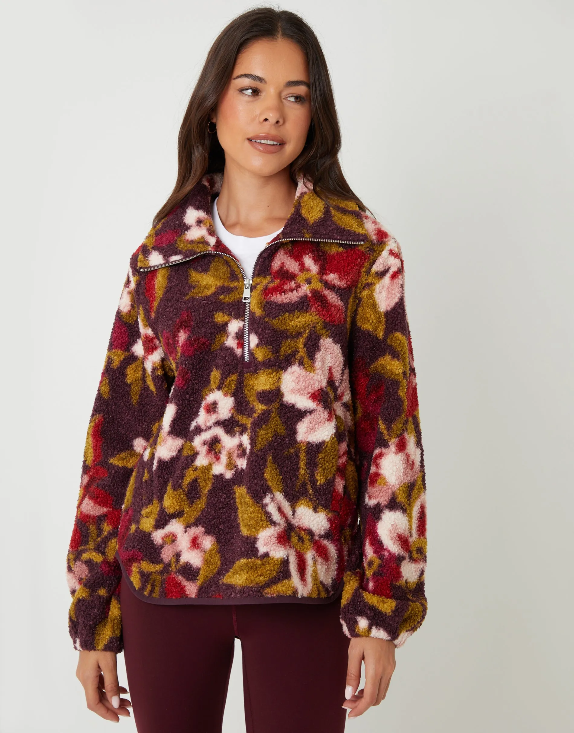 Red Floral Print Quarter Zip Fleece sold by Threadbare product image thumbnail 2