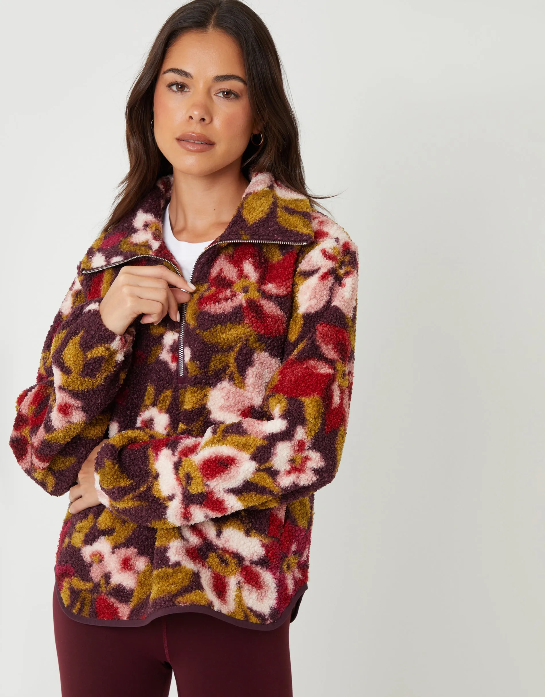 Red Floral Print Quarter Zip Fleece sold by Threadbare product image thumbnail 5
