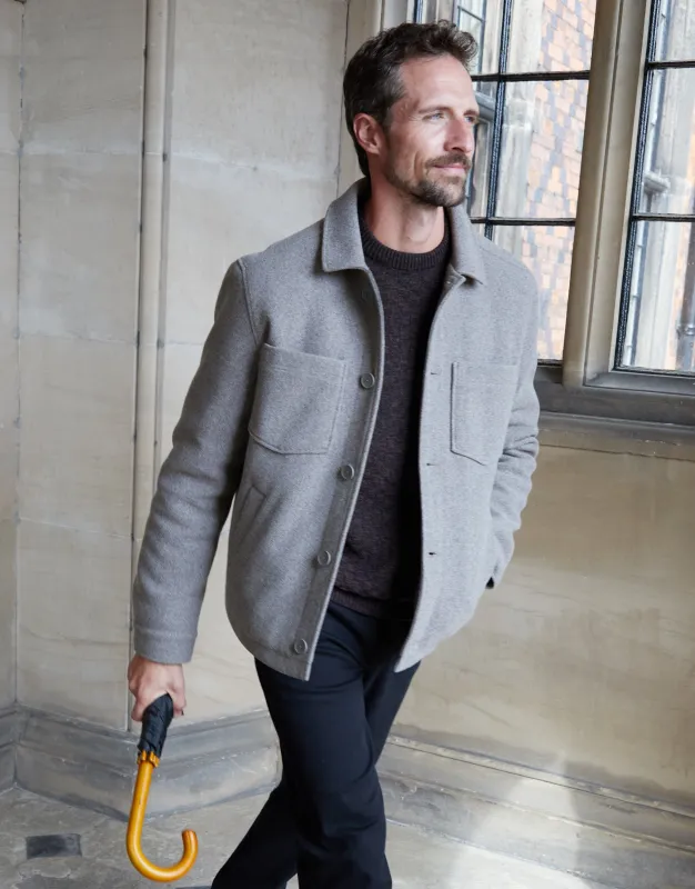 Taupe Faux Wool Button Up Quilted Shacket sold by Threadbare
